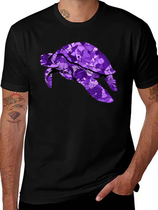Purple Turtle Graphic Tee - Stylish Mens Black T-Shirt