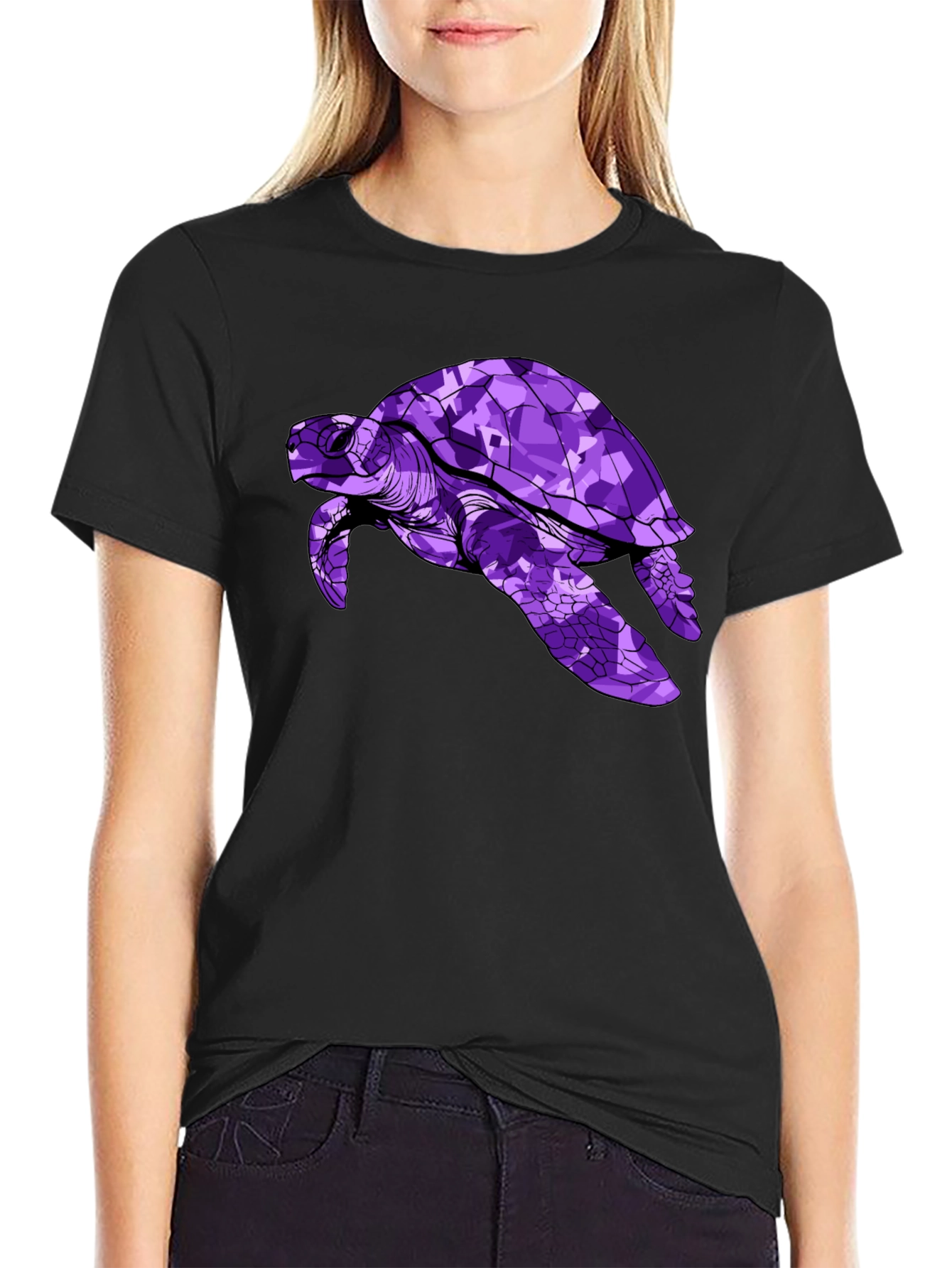 Purple Turtle Graphic Tee - Stylish Mens Black T-Shirt