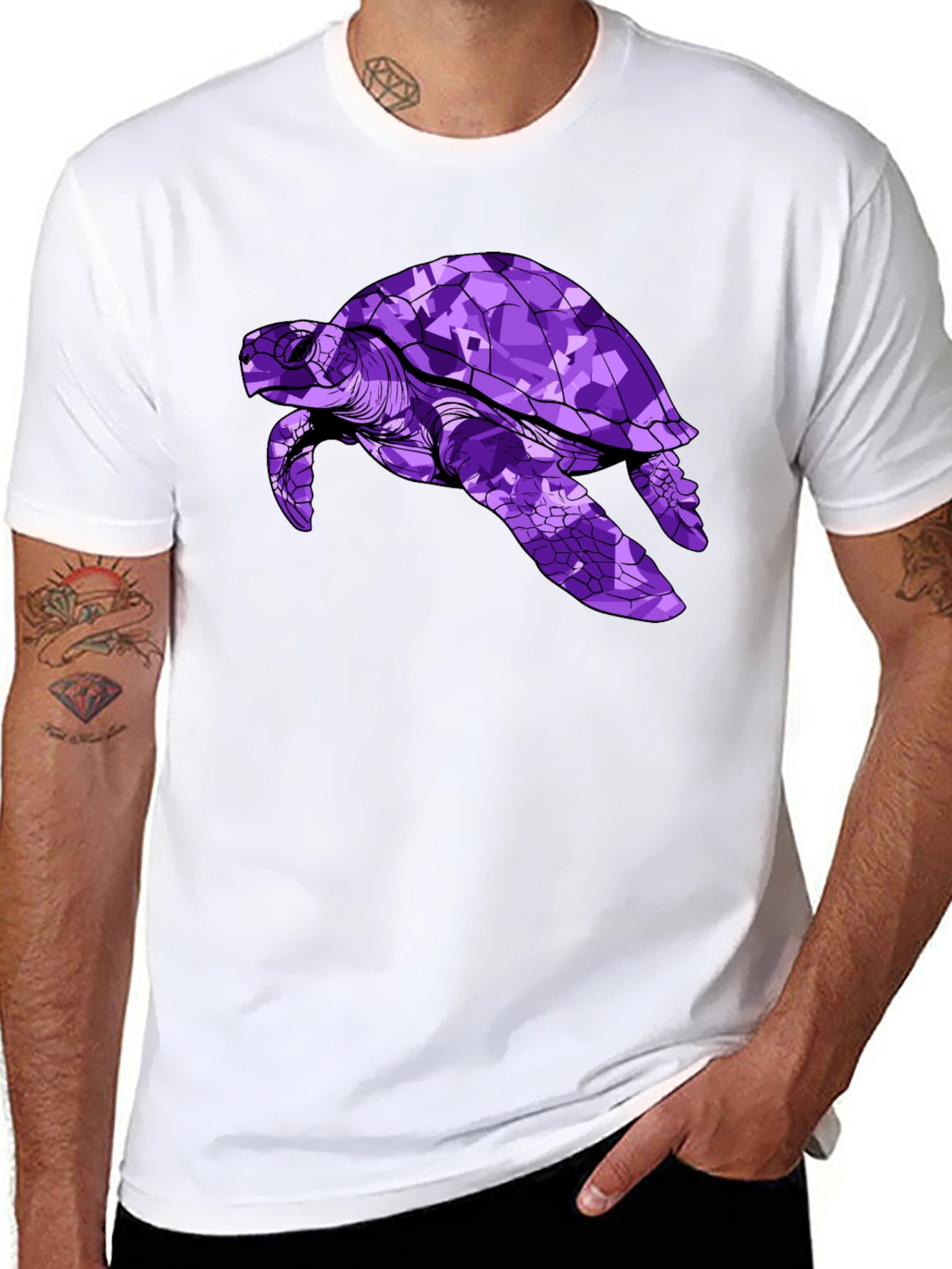 Purple Turtle Graphic Tee - Stylish Mens Black T-Shirt