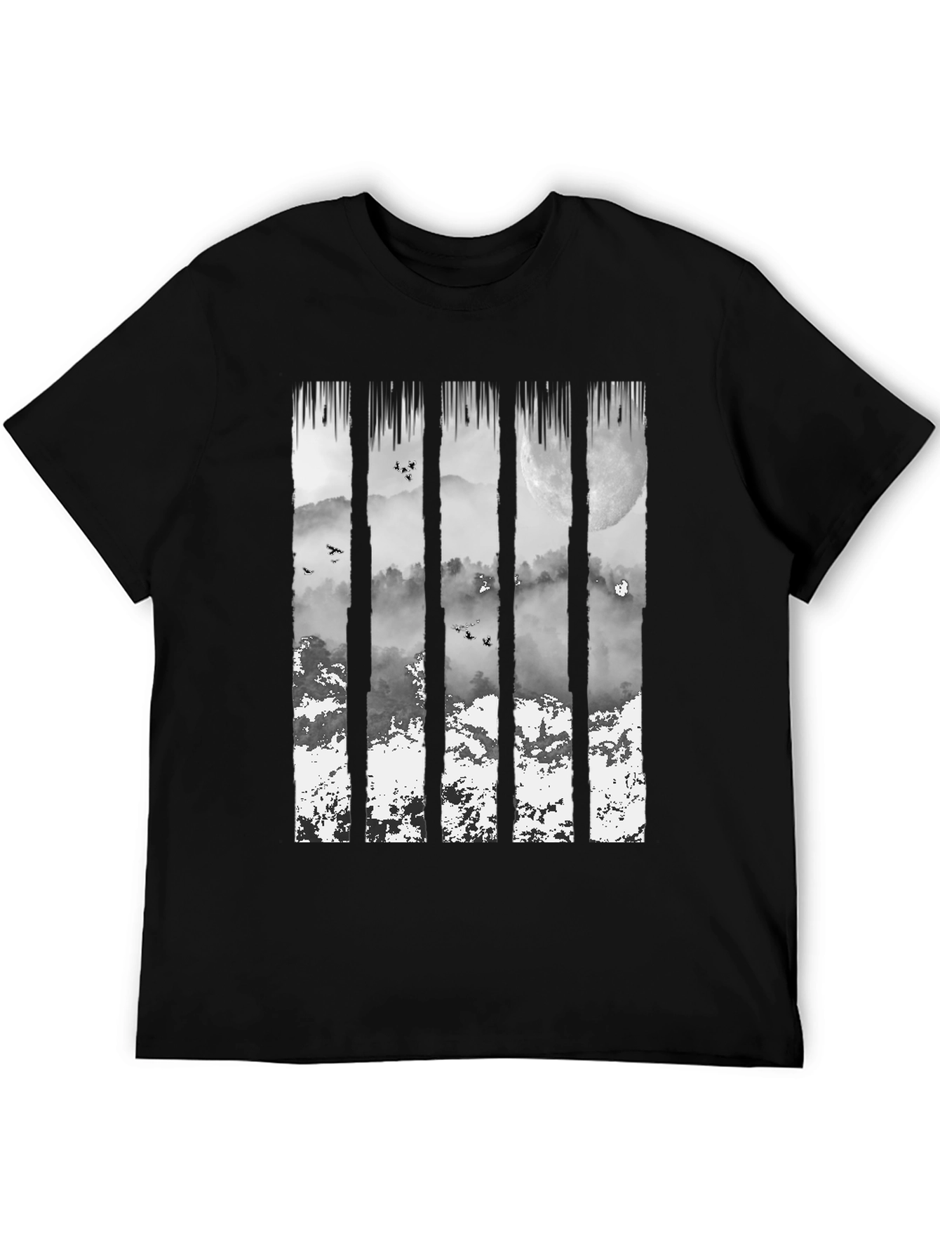 Nature Mountain Graphic Print Black T-Shirt