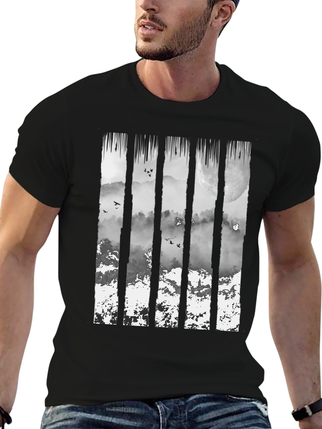 Nature Mountain Graphic Print Black T-Shirt