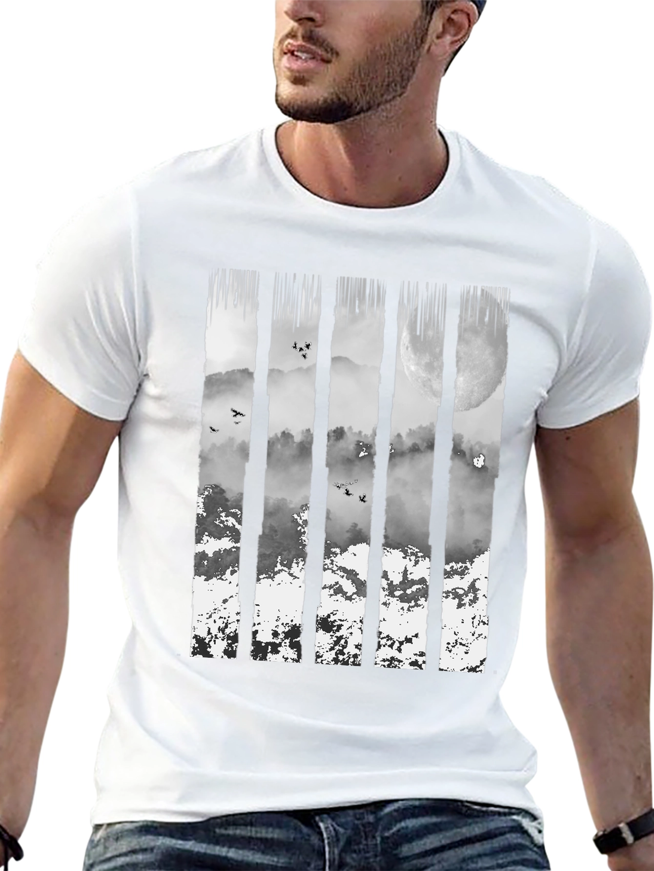 Nature Mountain Graphic Print Black T-Shirt