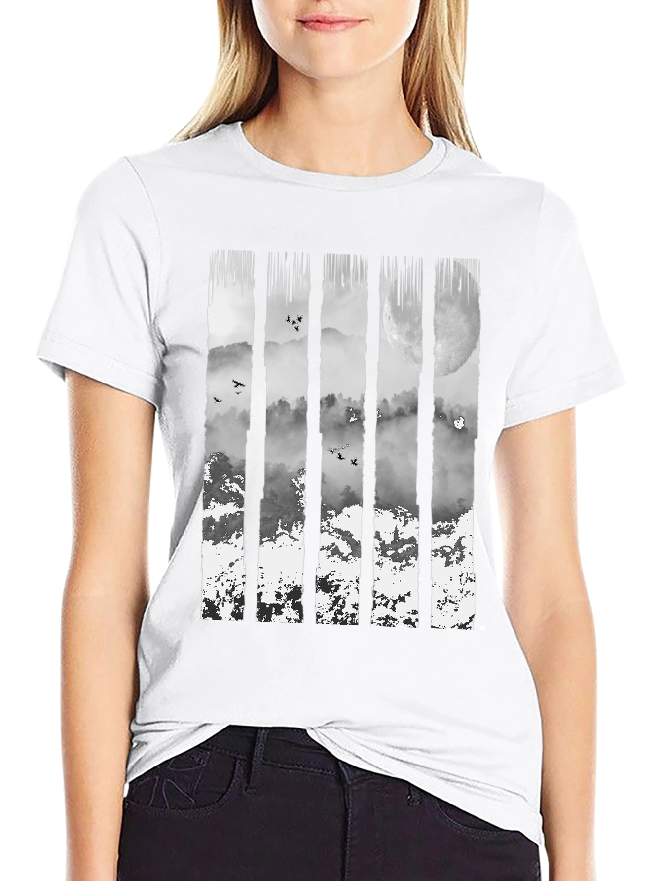 Nature Mountain Graphic Print Black T-Shirt