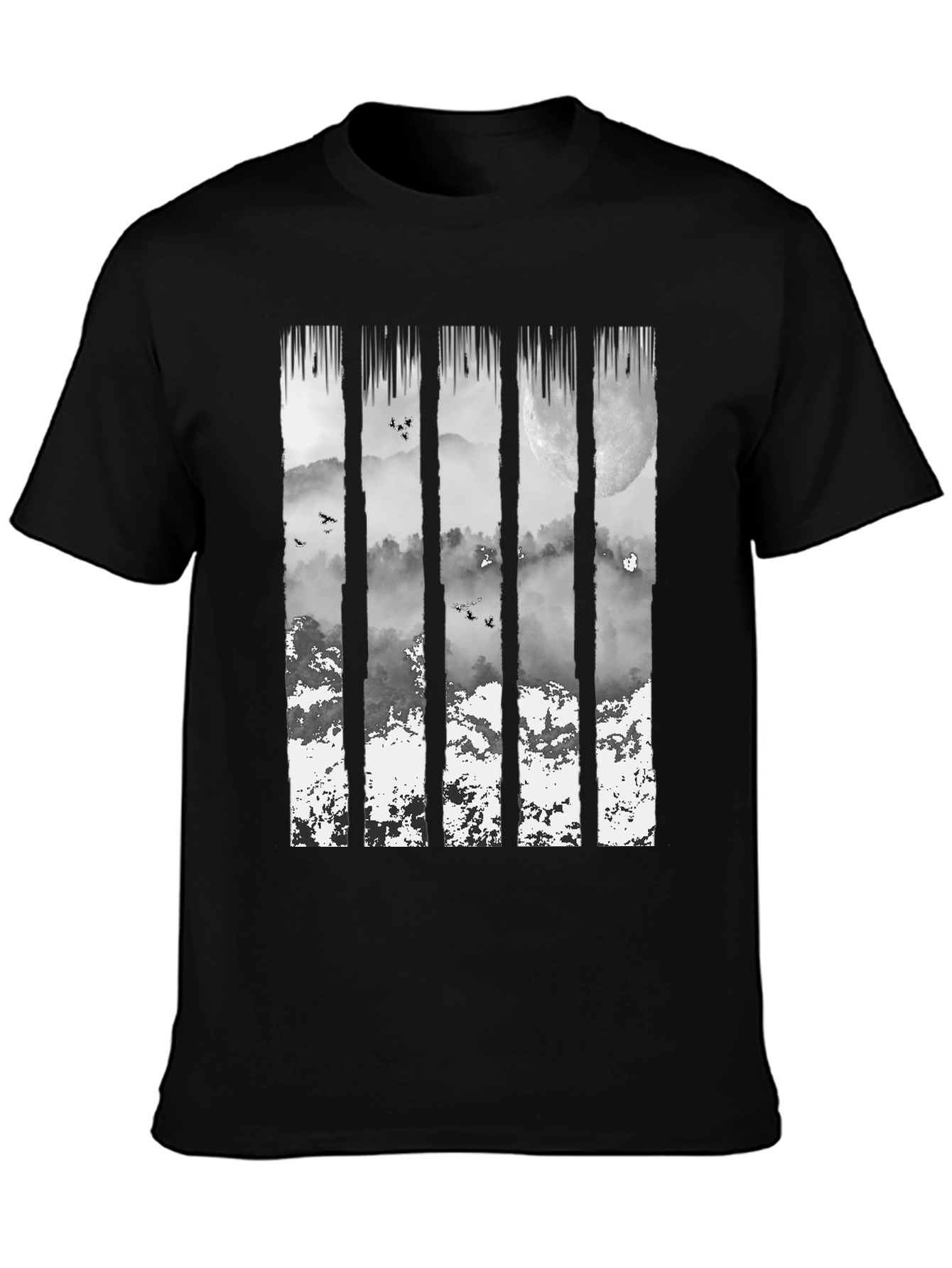 Nature Mountain Graphic Print Black T-Shirt