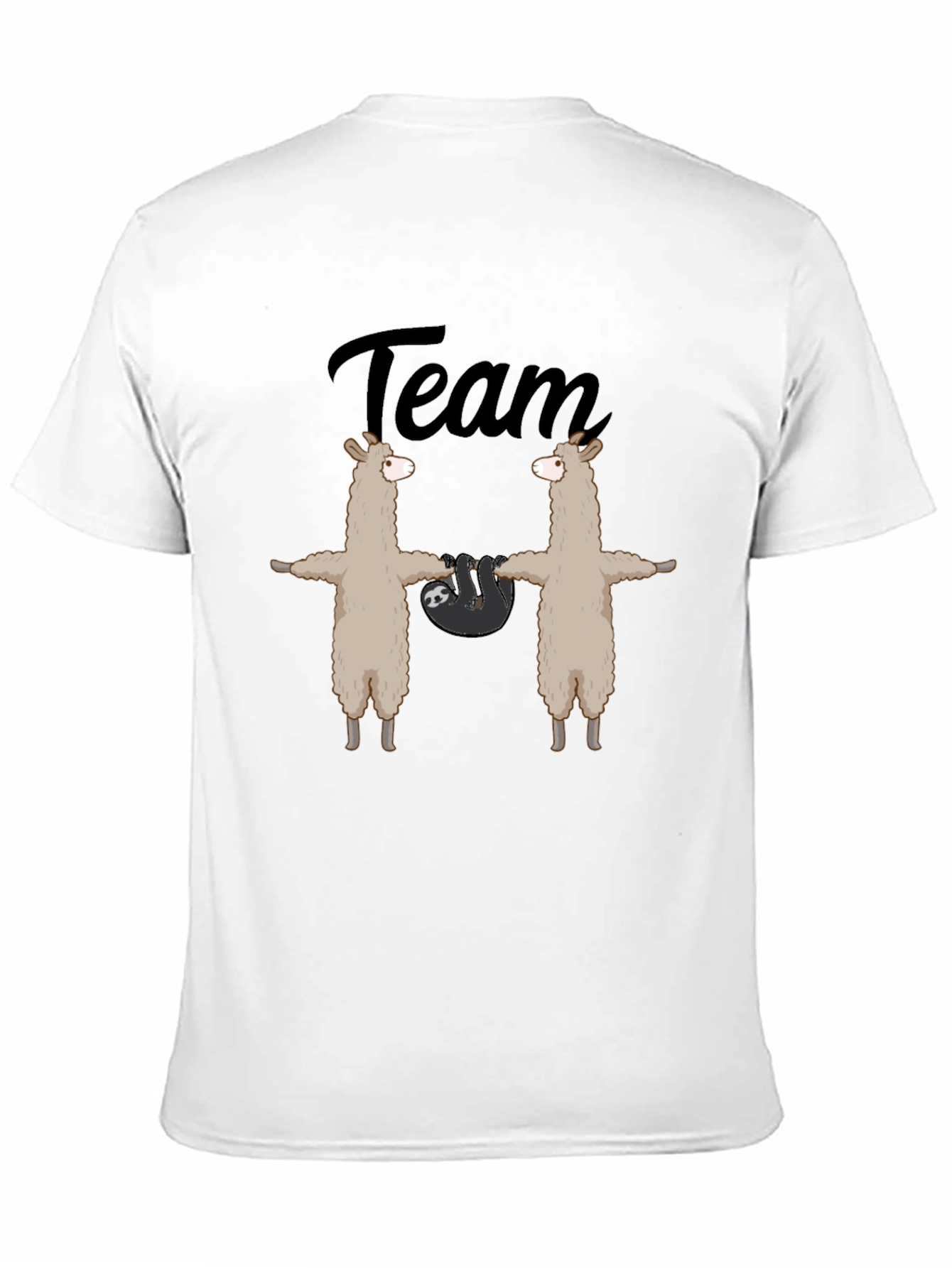 Team Llama Sloth T-Shirt - Black Crew Neck Tee