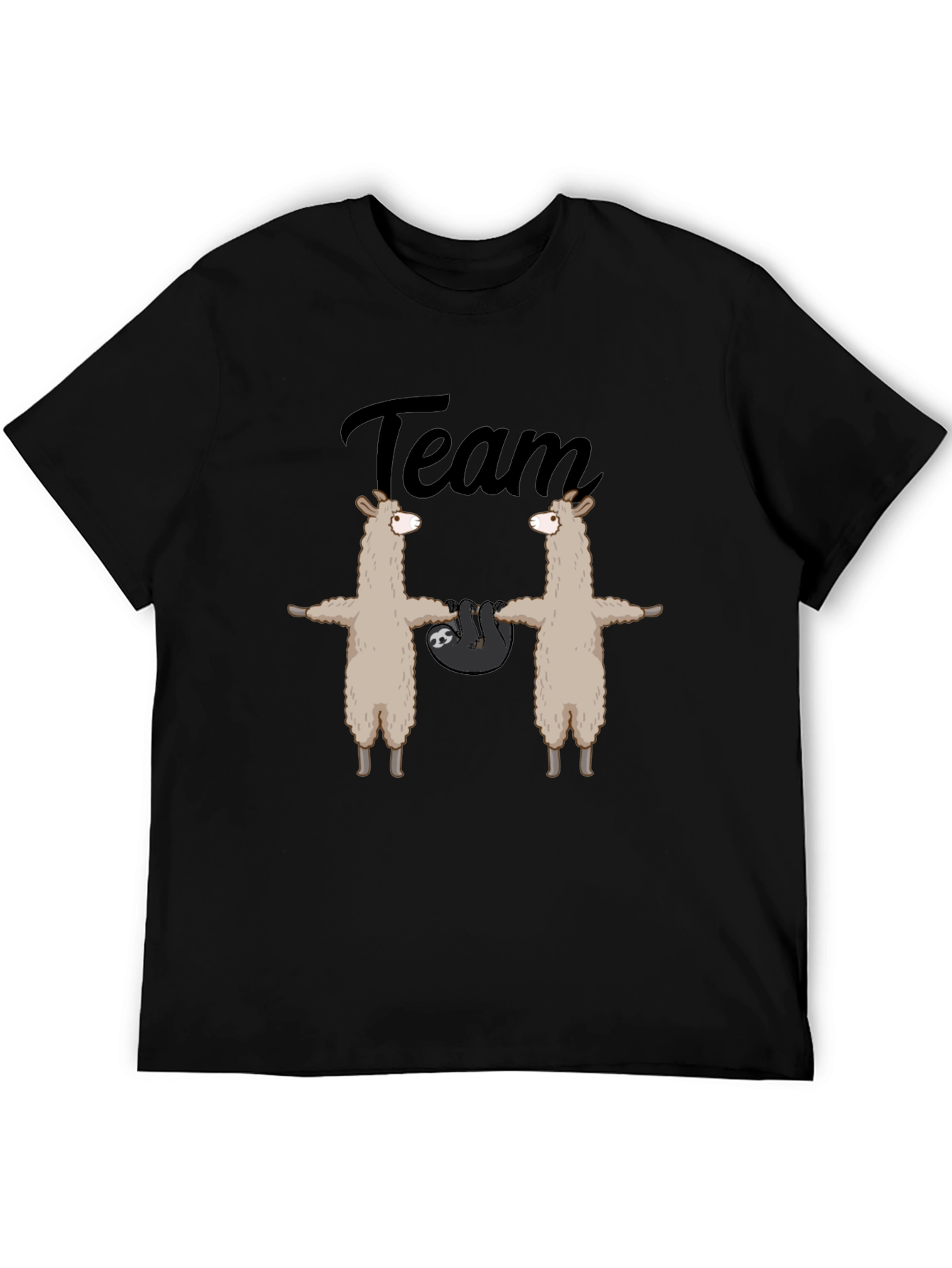 Team Llama Sloth T-Shirt - Black Crew Neck Tee
