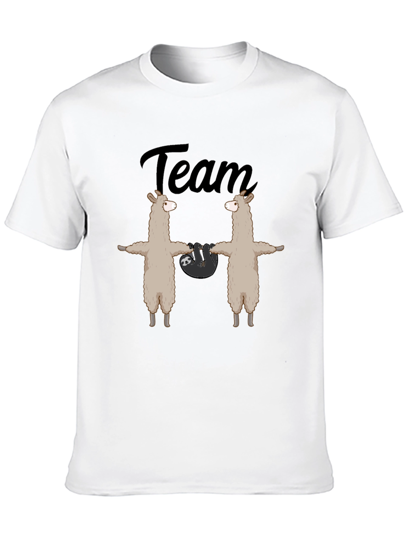 Team Llama Sloth T-Shirt - Black Crew Neck Tee