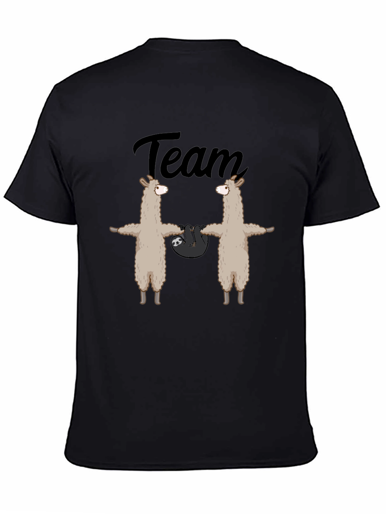 Team Llama Sloth T-Shirt - Black Crew Neck Tee