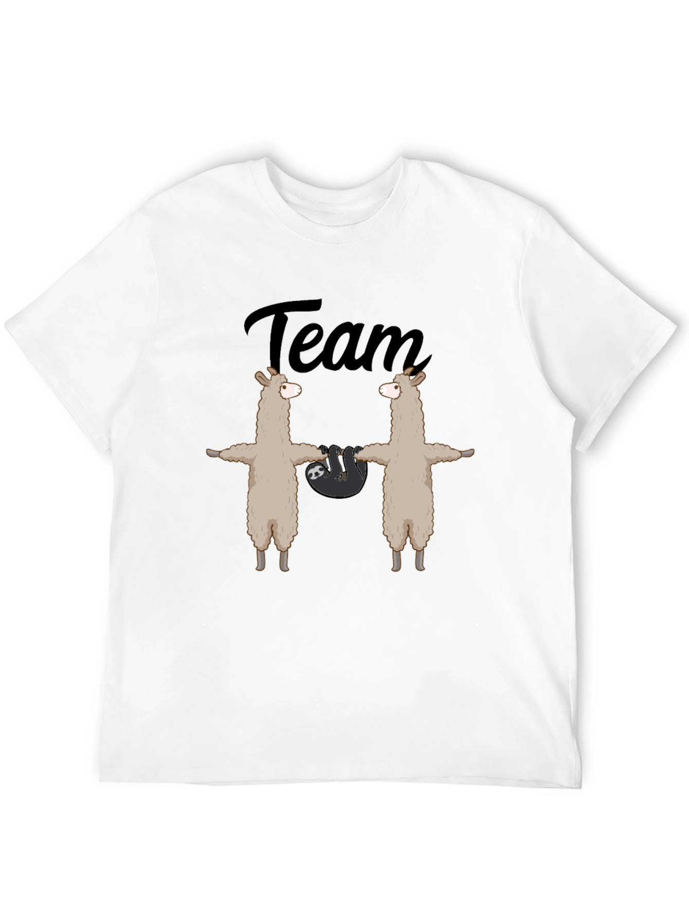Team Llama Sloth T-Shirt - Black Crew Neck Tee