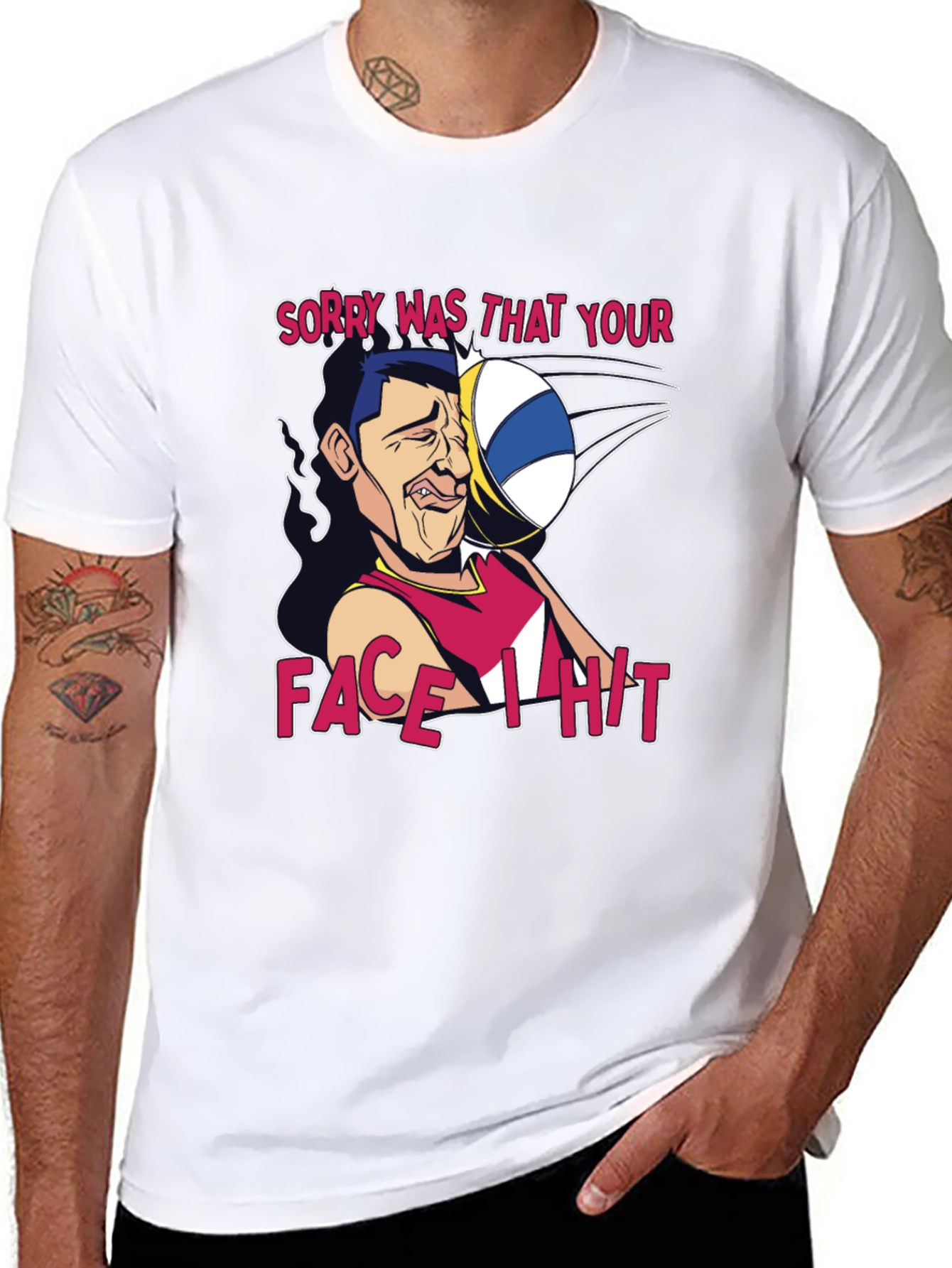 Funny Volleyball Face Hit Graphic T-Shirt