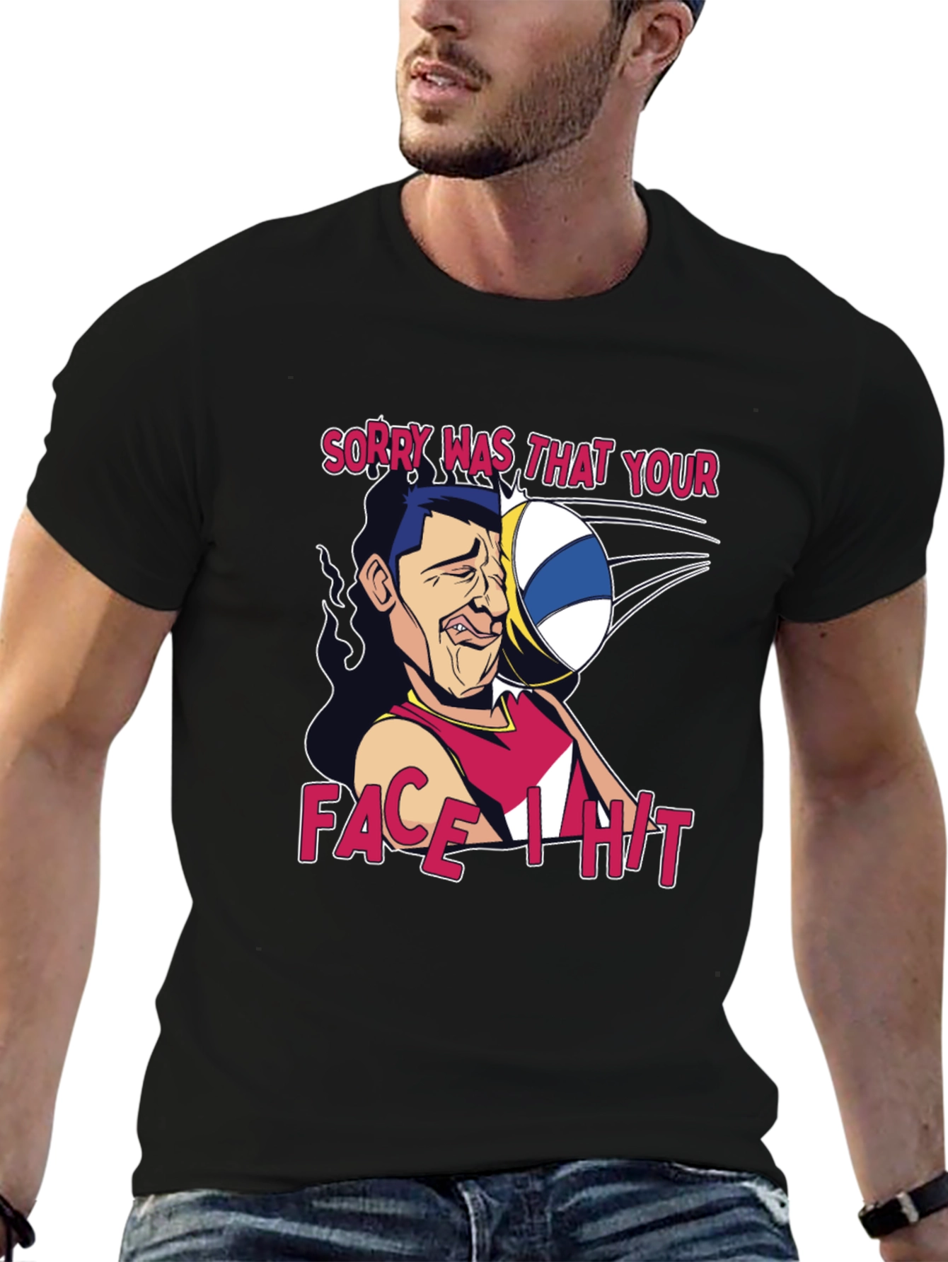 Funny Volleyball Face Hit Graphic T-Shirt