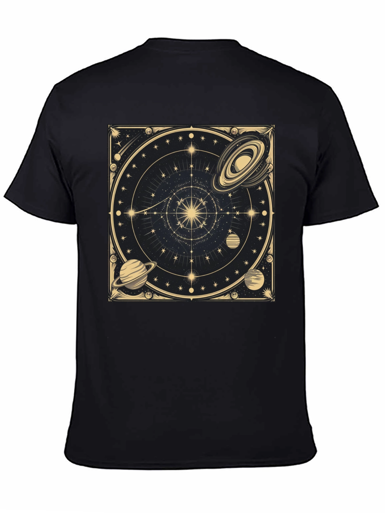 Cosmic Celestial Design Black T-Shirt