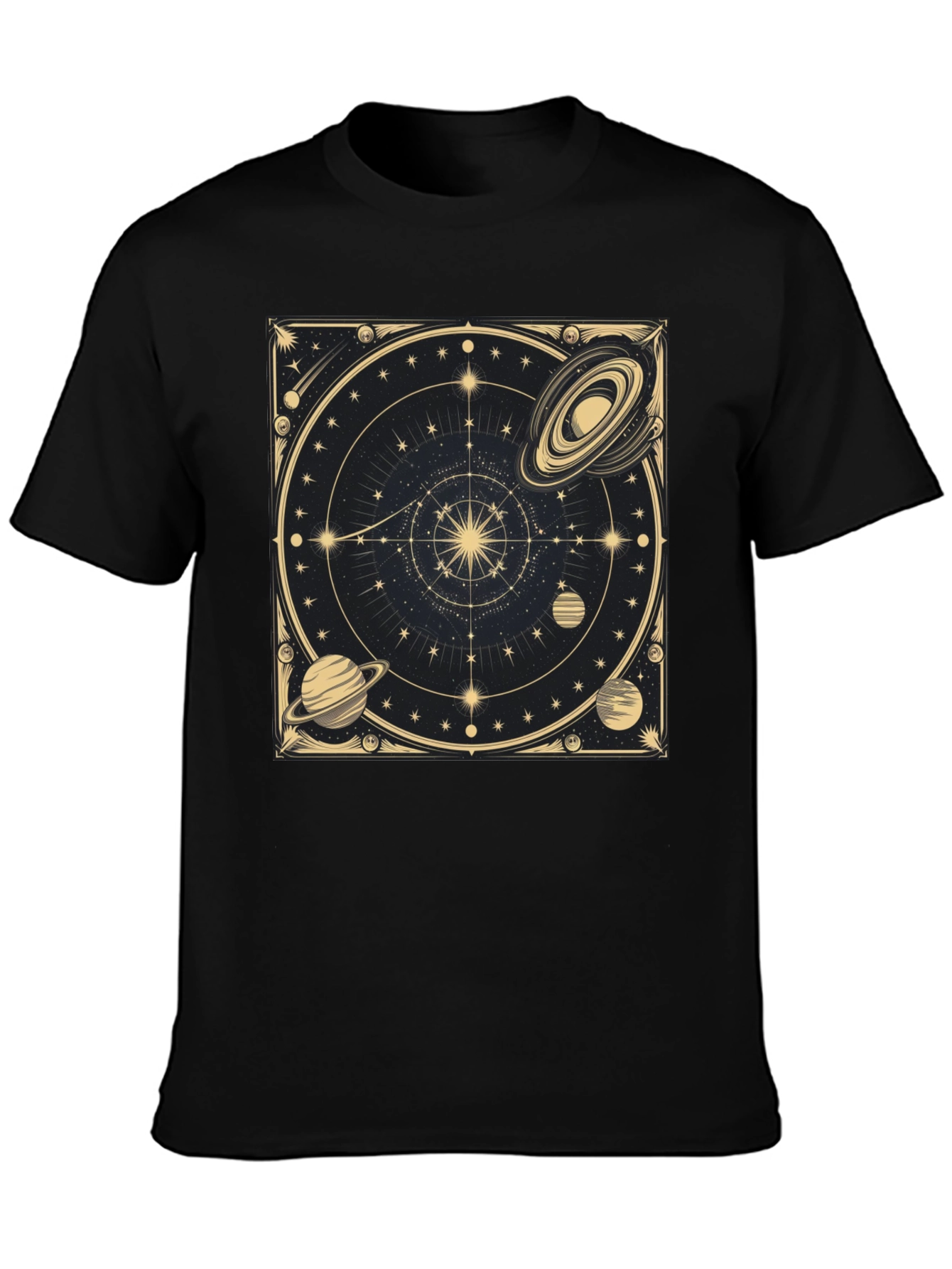 Cosmic Celestial Design Black T-Shirt