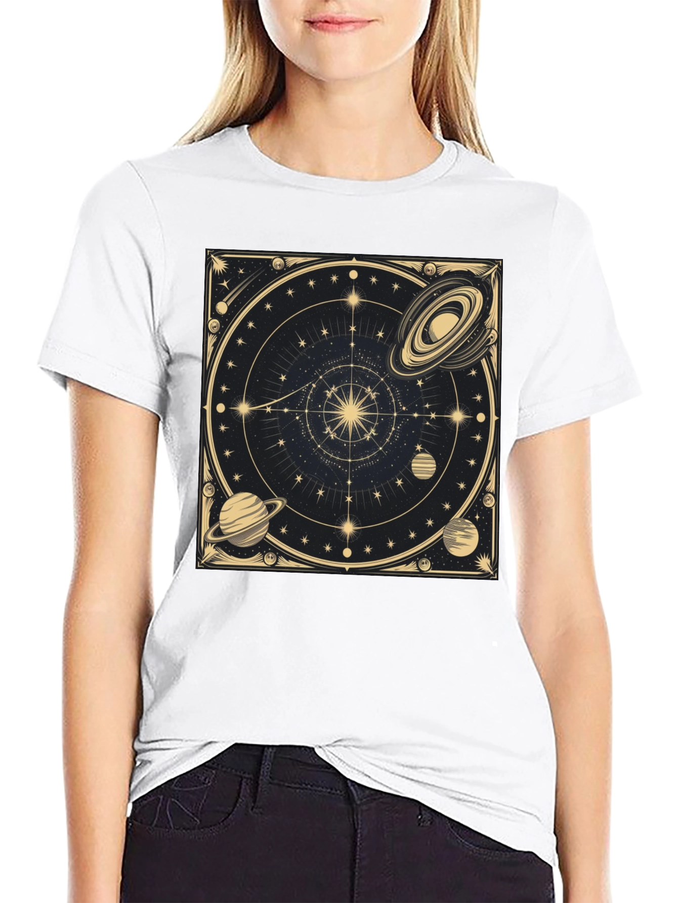 Cosmic Celestial Design Black T-Shirt