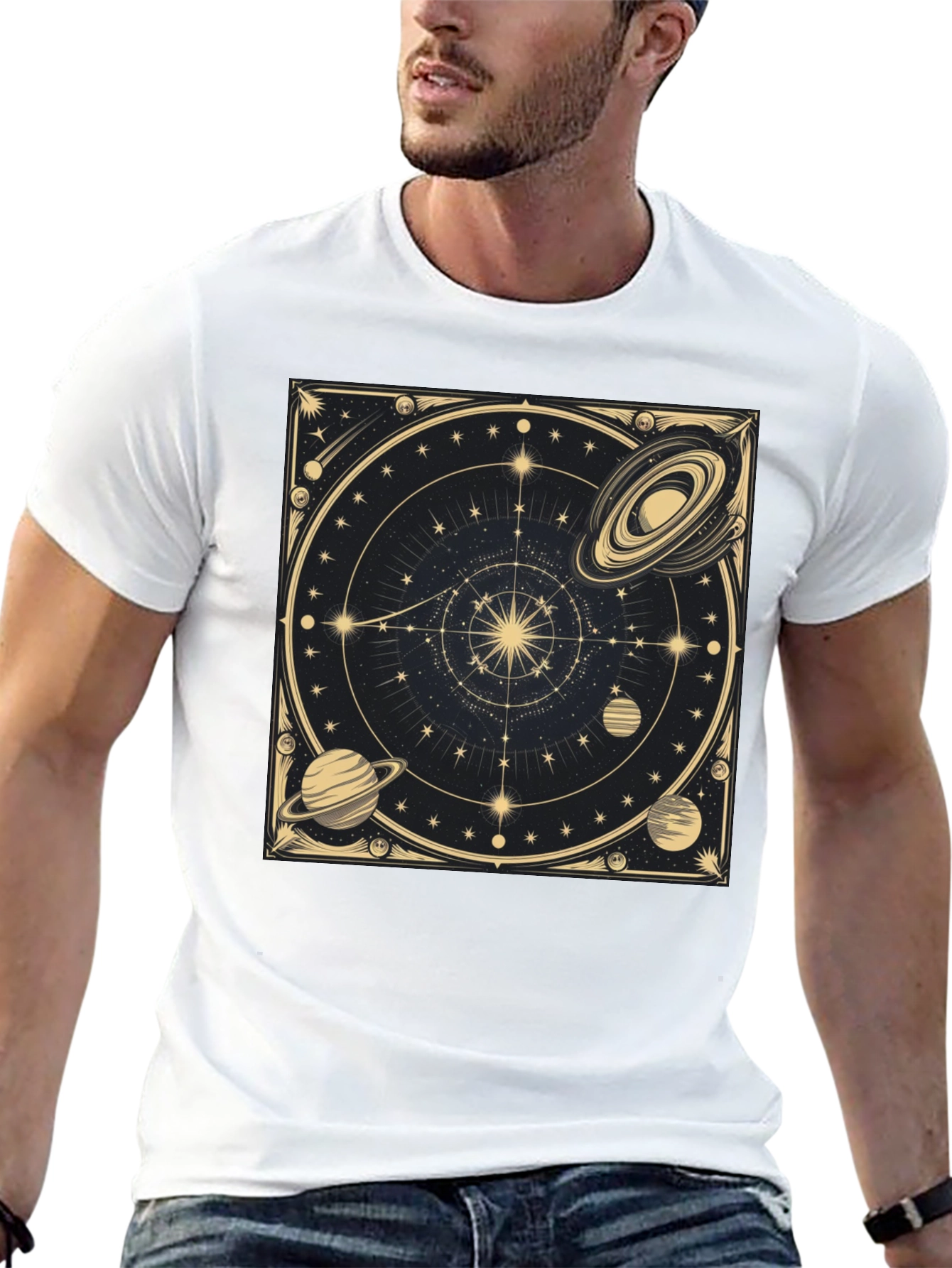 Cosmic Celestial Design Black T-Shirt