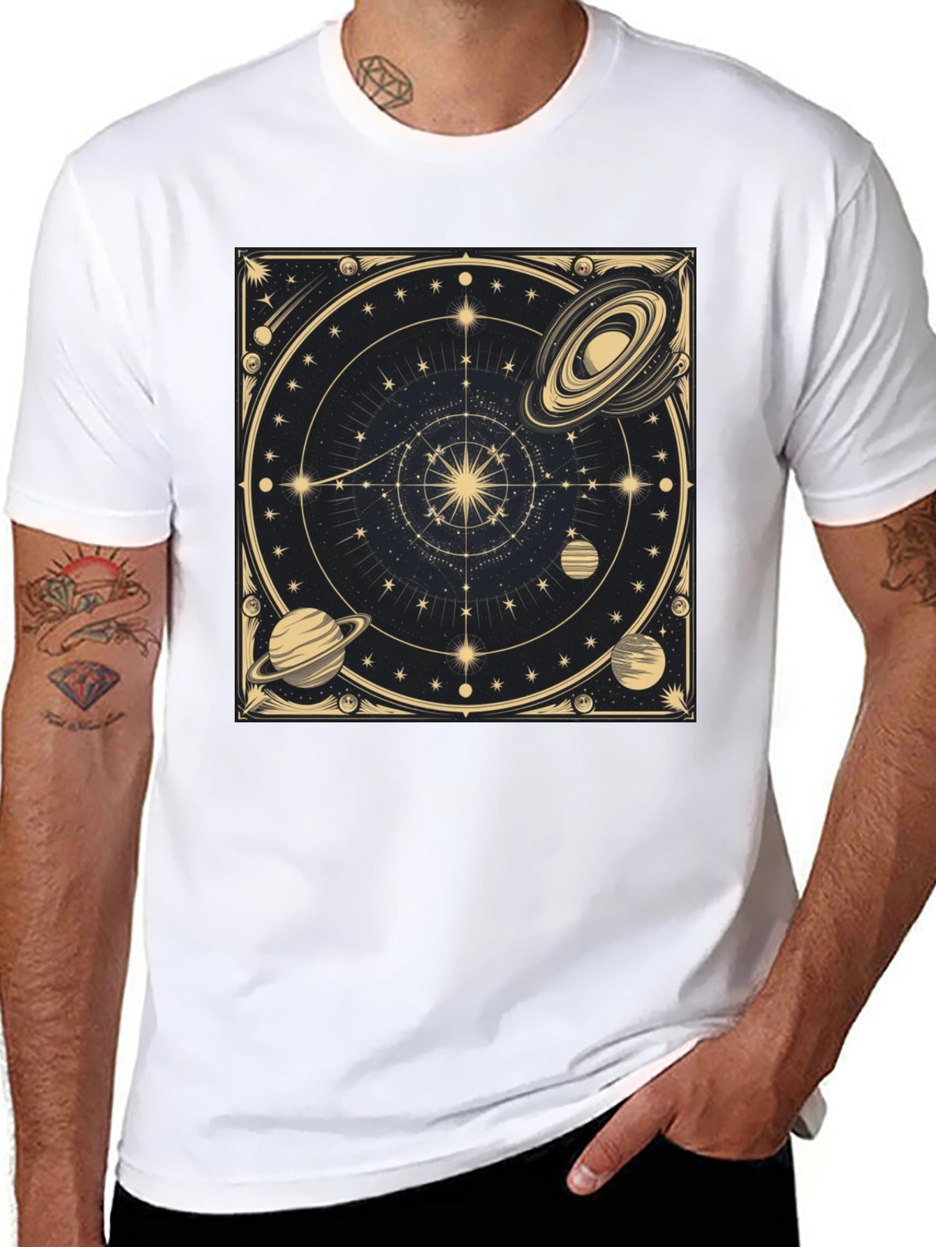 Cosmic Celestial Design Black T-Shirt