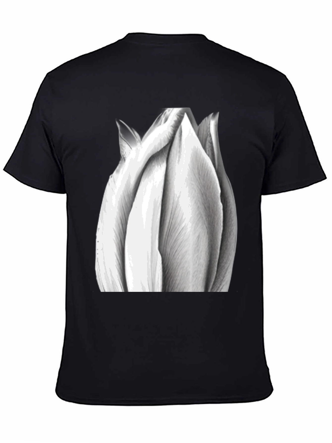 Monochrome Tulip Graphic Tee - Stylish Black T-Shirt
