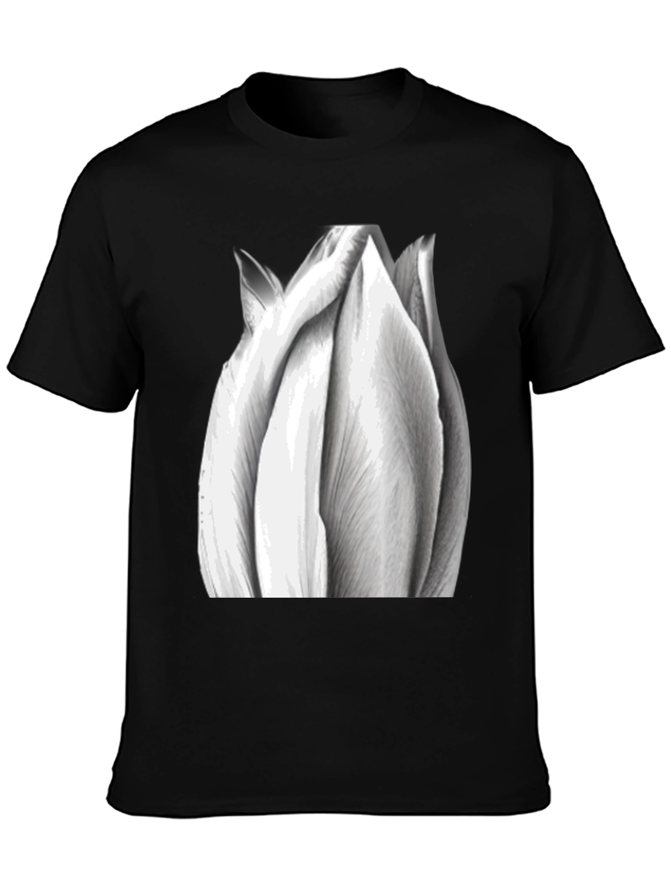 Monochrome Tulip Graphic Tee - Stylish Black T-Shirt
