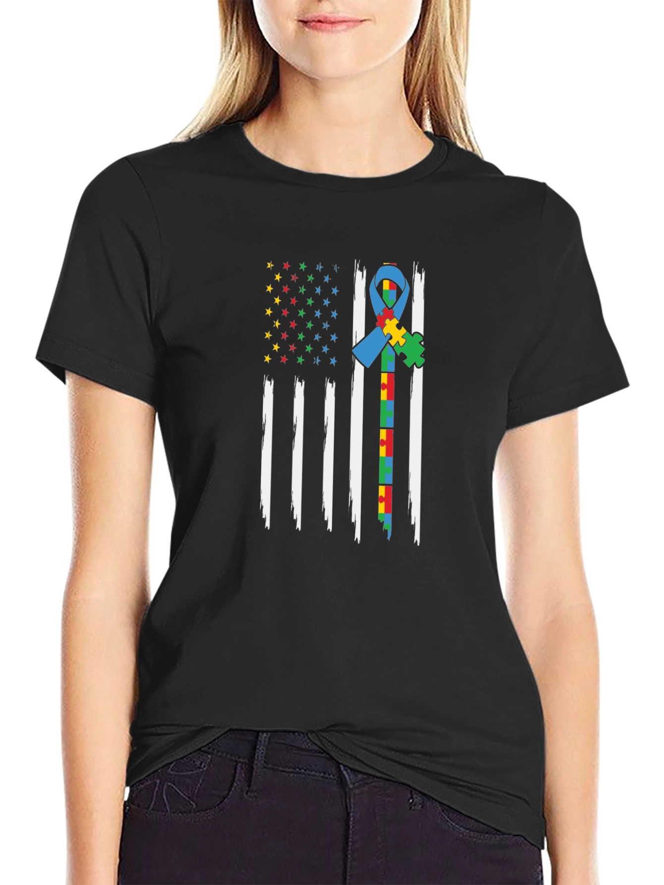 Autism Awareness American Flag Graphic Tee