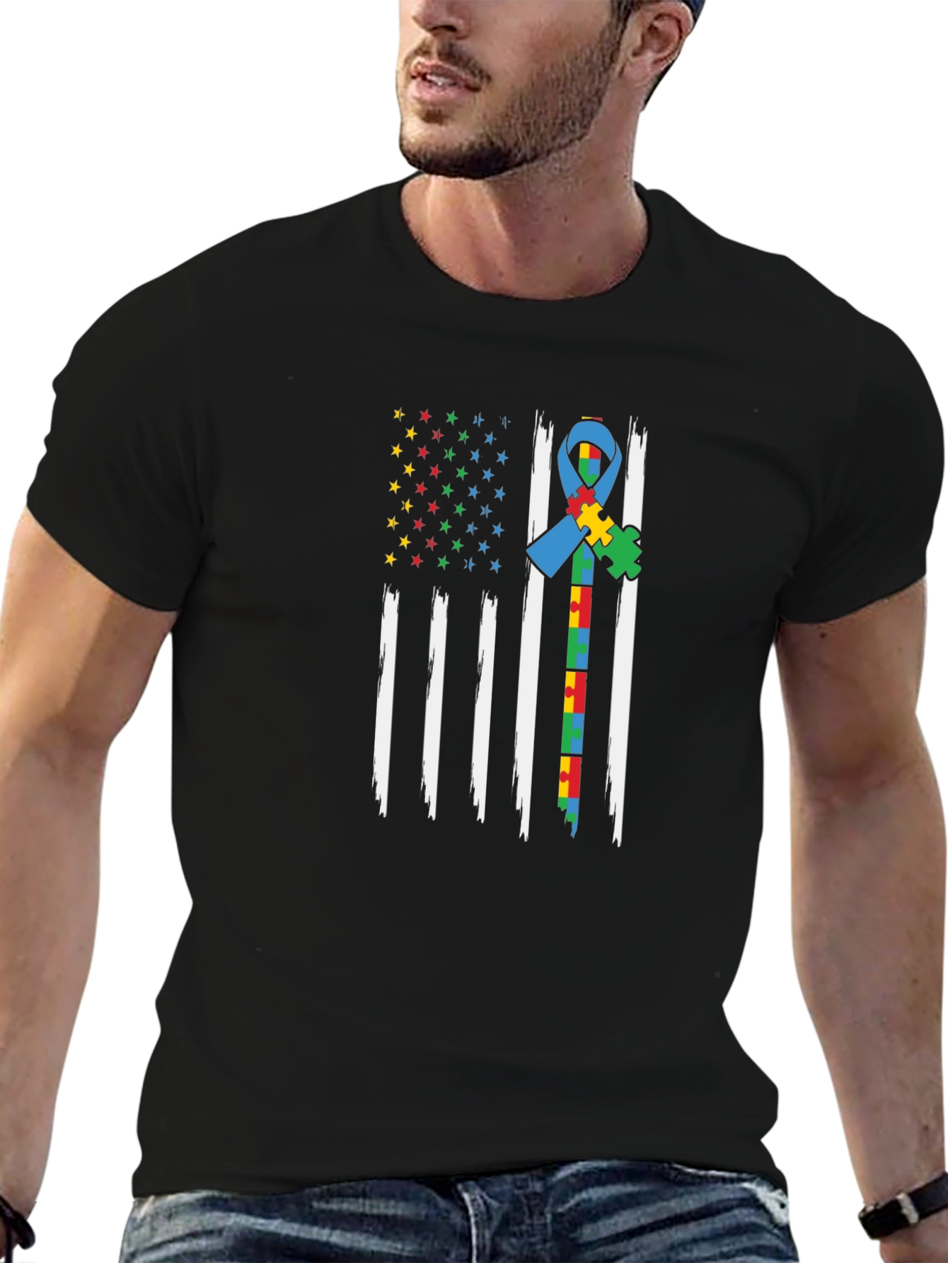 Autism Awareness American Flag Graphic Tee