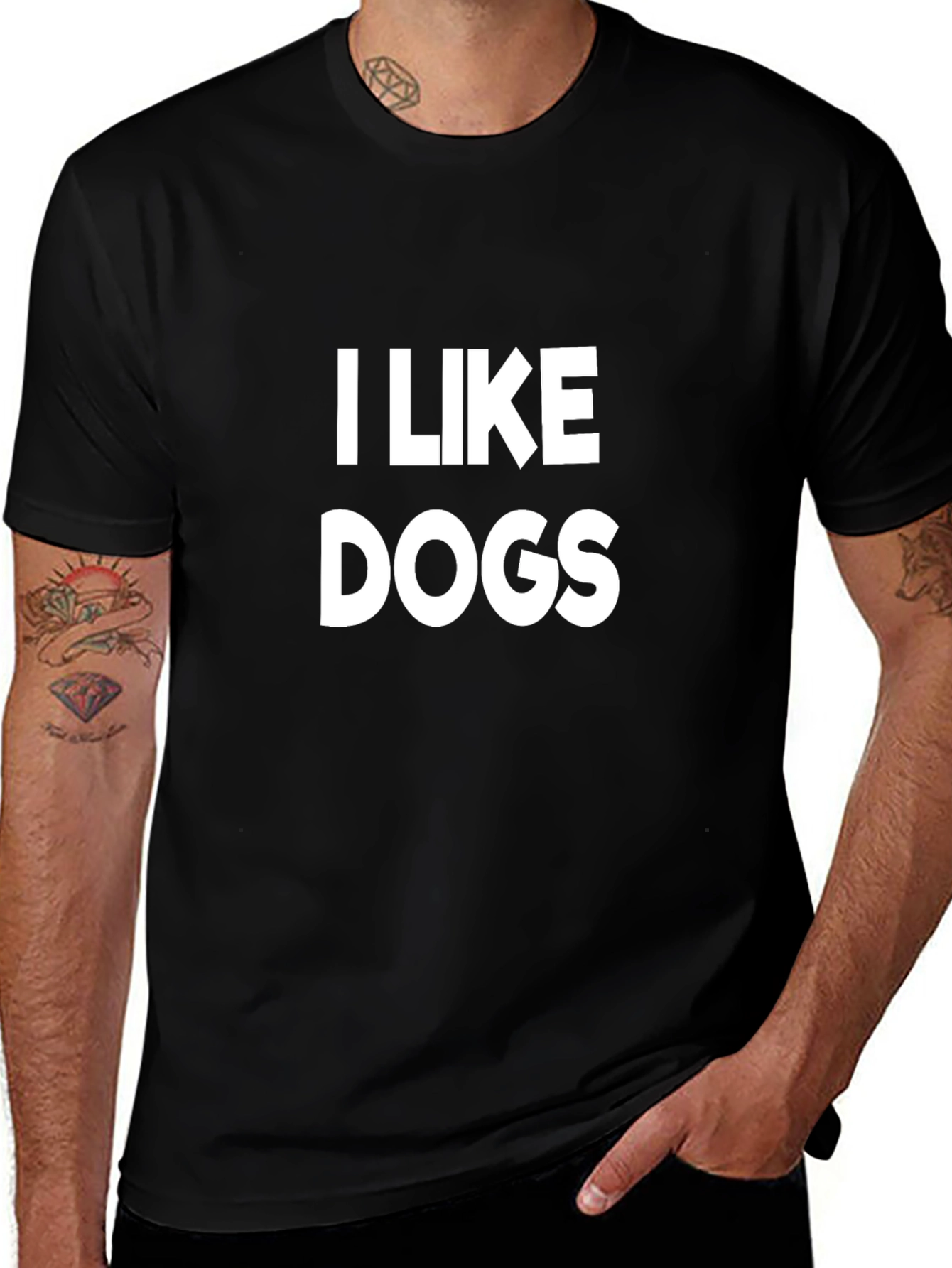 I Like Dogs Graphic Tee - Black Cotton T-Shirt