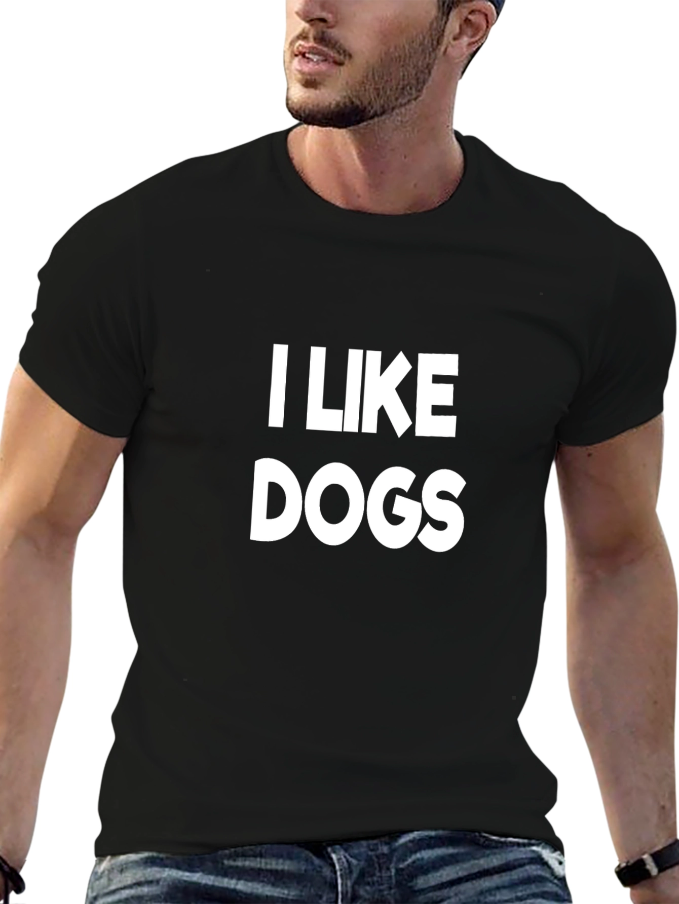 I Like Dogs Graphic Tee - Black Cotton T-Shirt