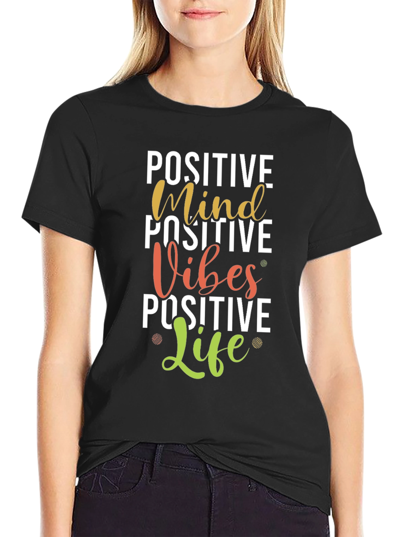 Positive Mind Vibes Life Graphic Tee - Black