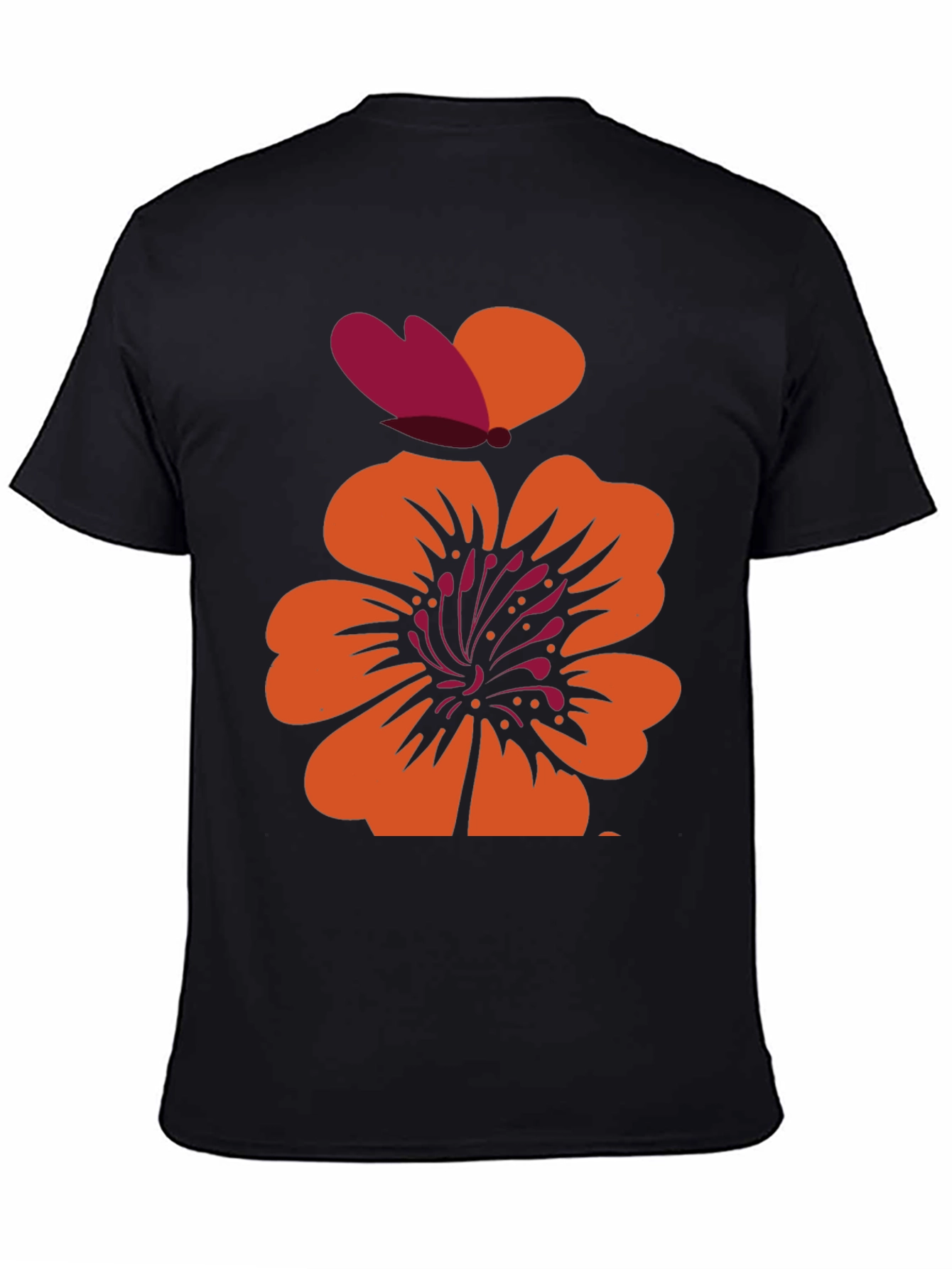 Floral Butterfly Graphic Black T-Shirt