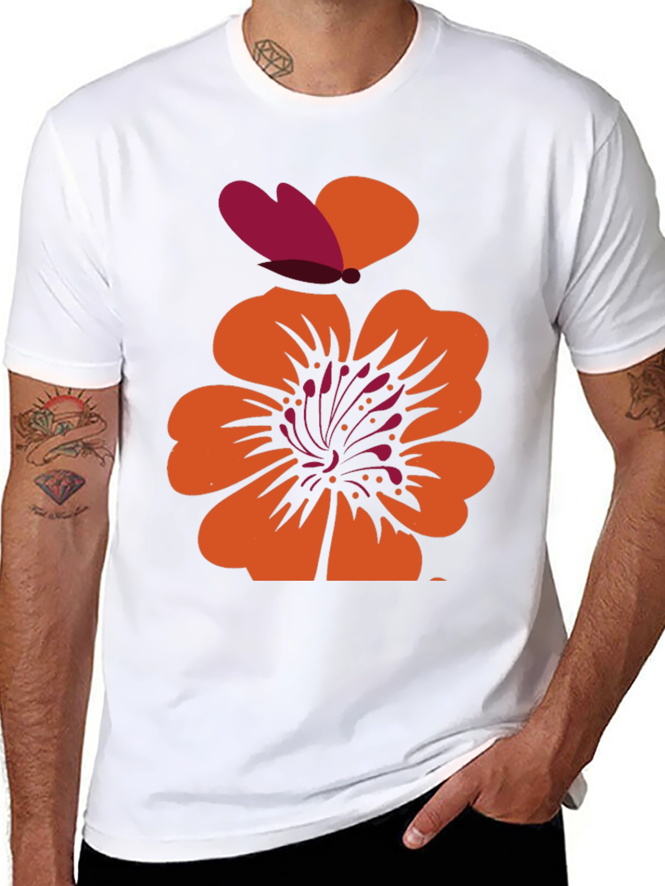Floral Butterfly Graphic Black T-Shirt