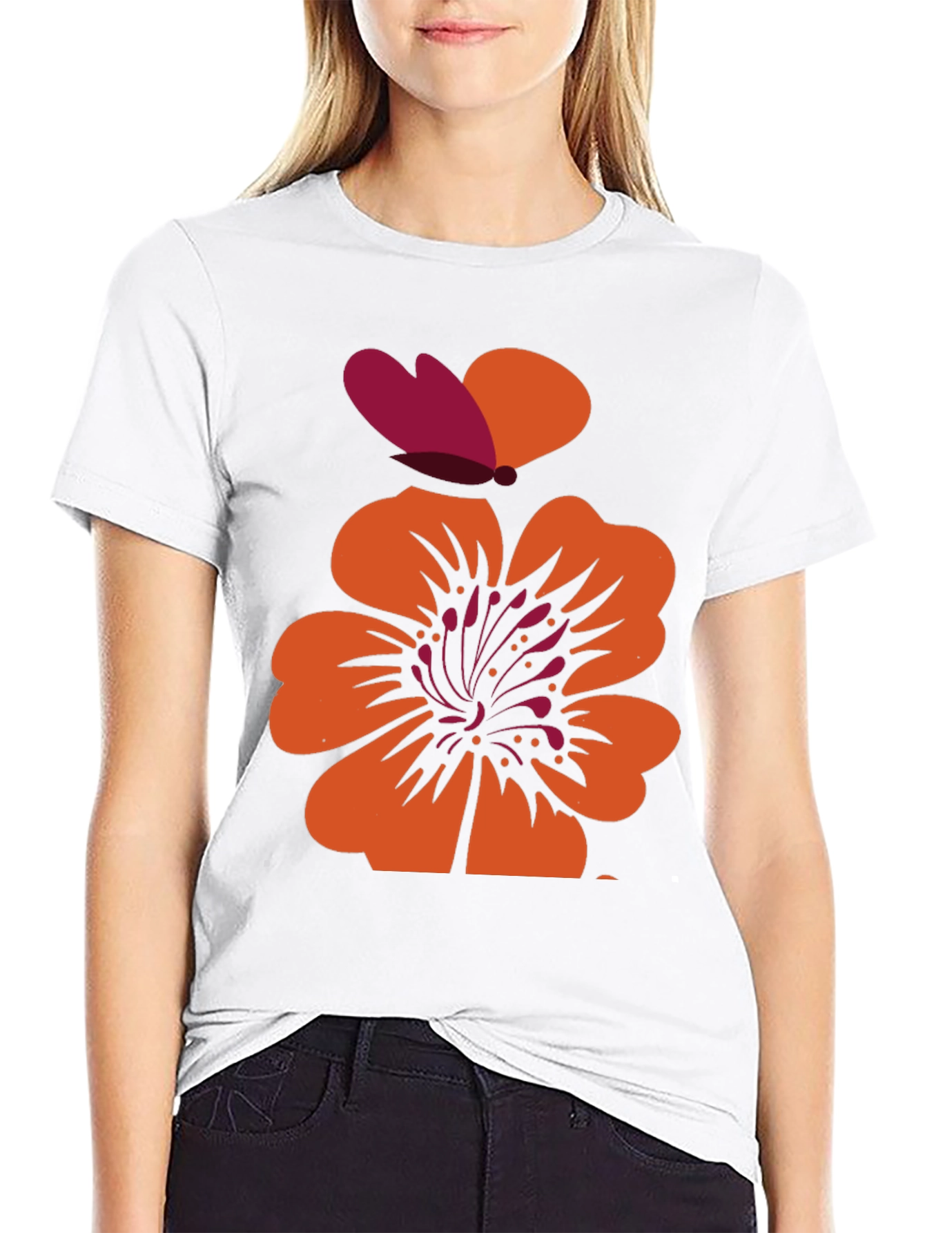 Floral Butterfly Graphic Black T-Shirt
