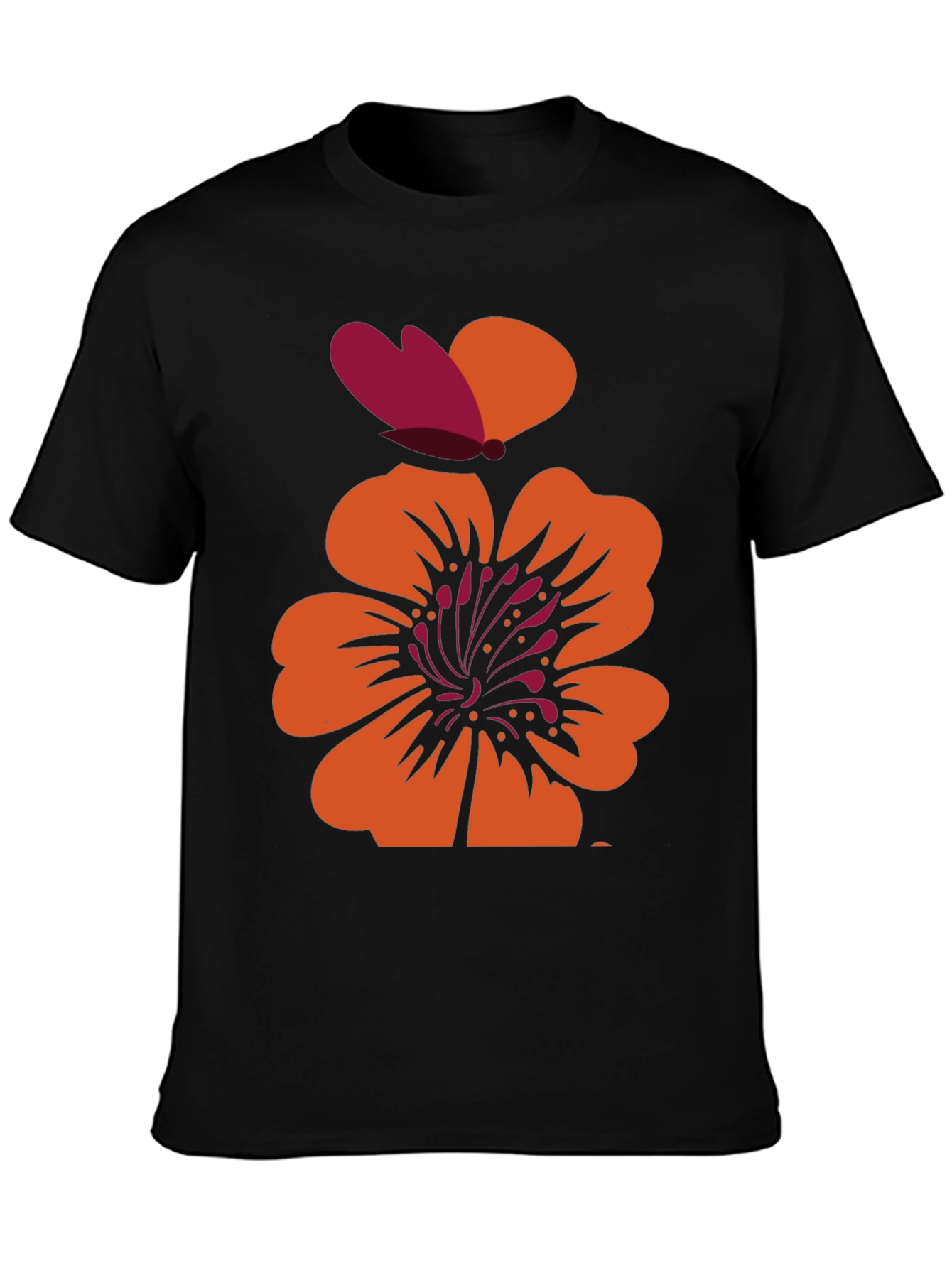Floral Butterfly Graphic Black T-Shirt