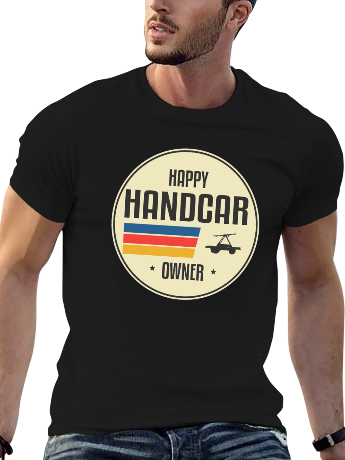 Happy Handcar Owner T-Shirt - Black Graphic Tee