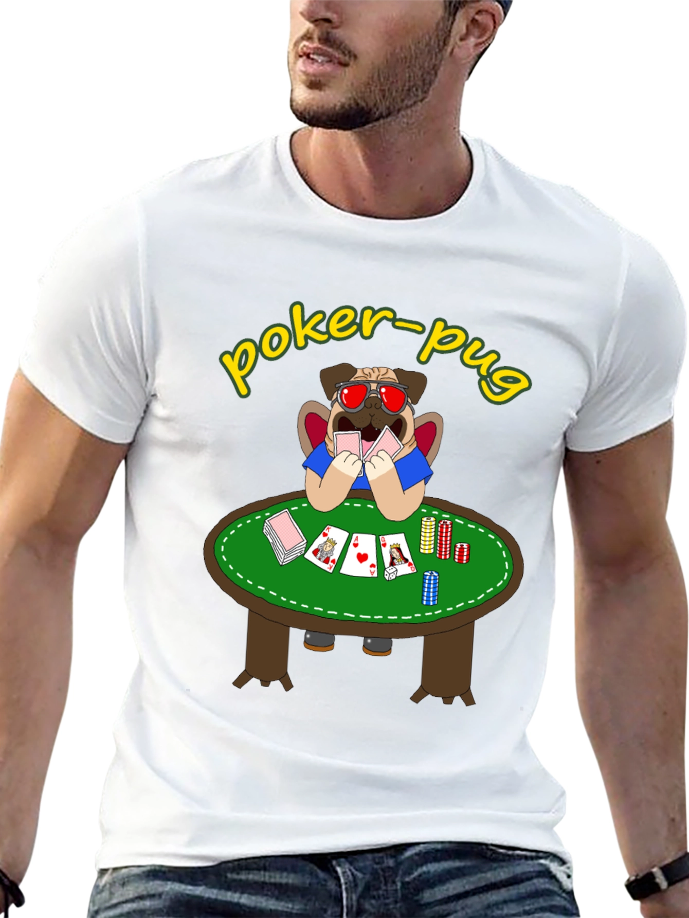 Poker Pug T-Shirt - Funny Casino Pug Tee