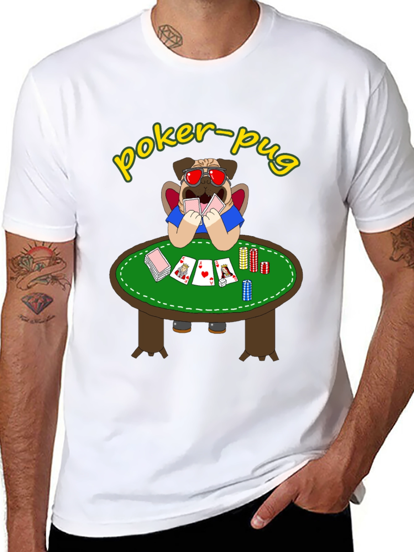 Poker Pug T-Shirt - Funny Casino Pug Tee