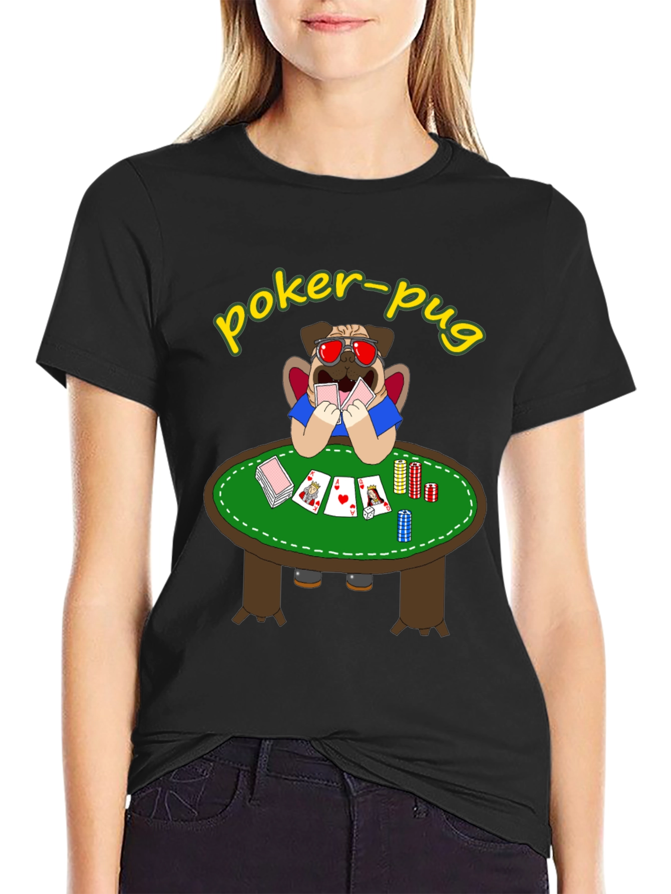 Poker Pug T-Shirt - Funny Casino Pug Tee