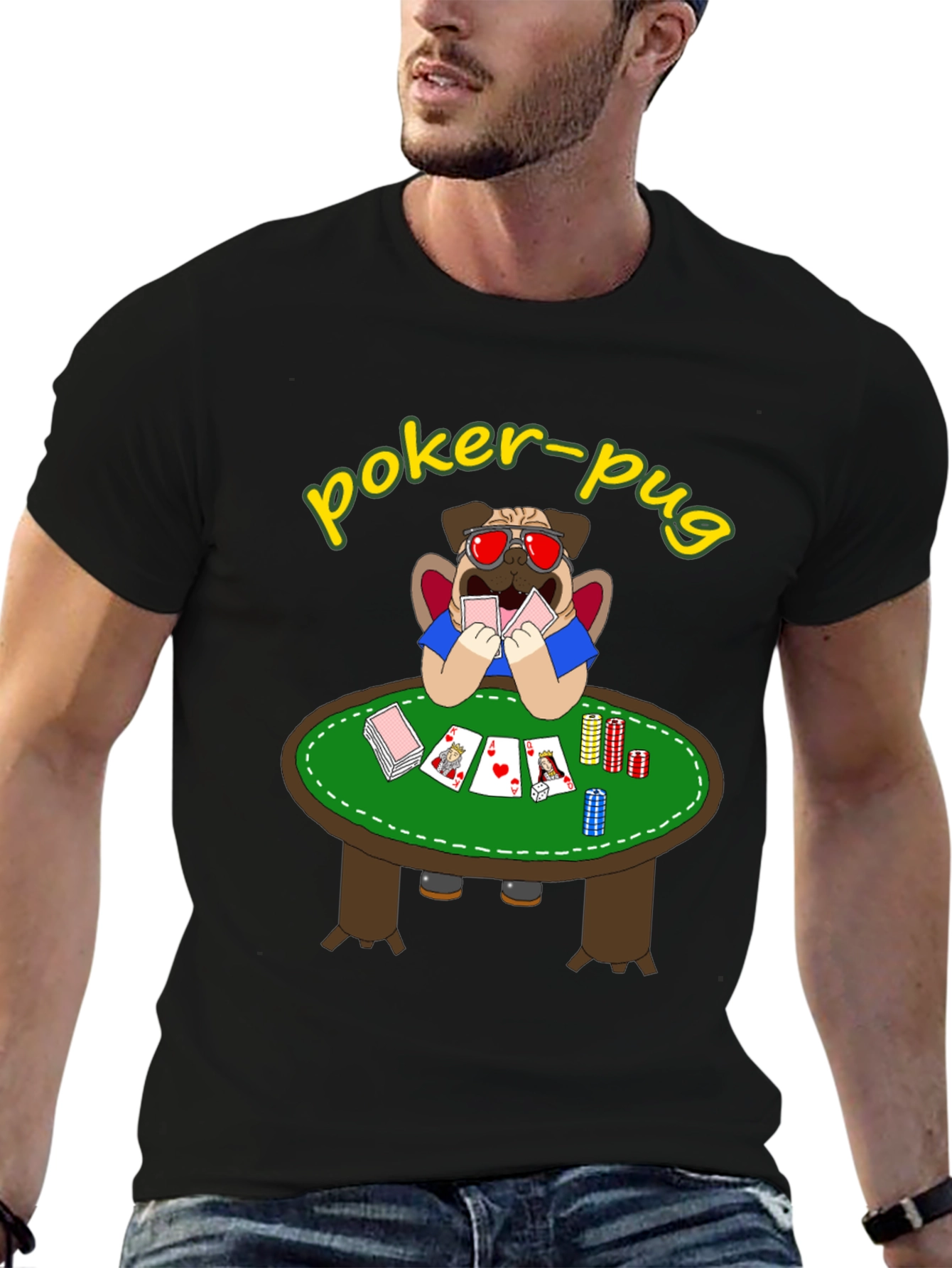 Poker Pug T-Shirt - Funny Casino Pug Tee