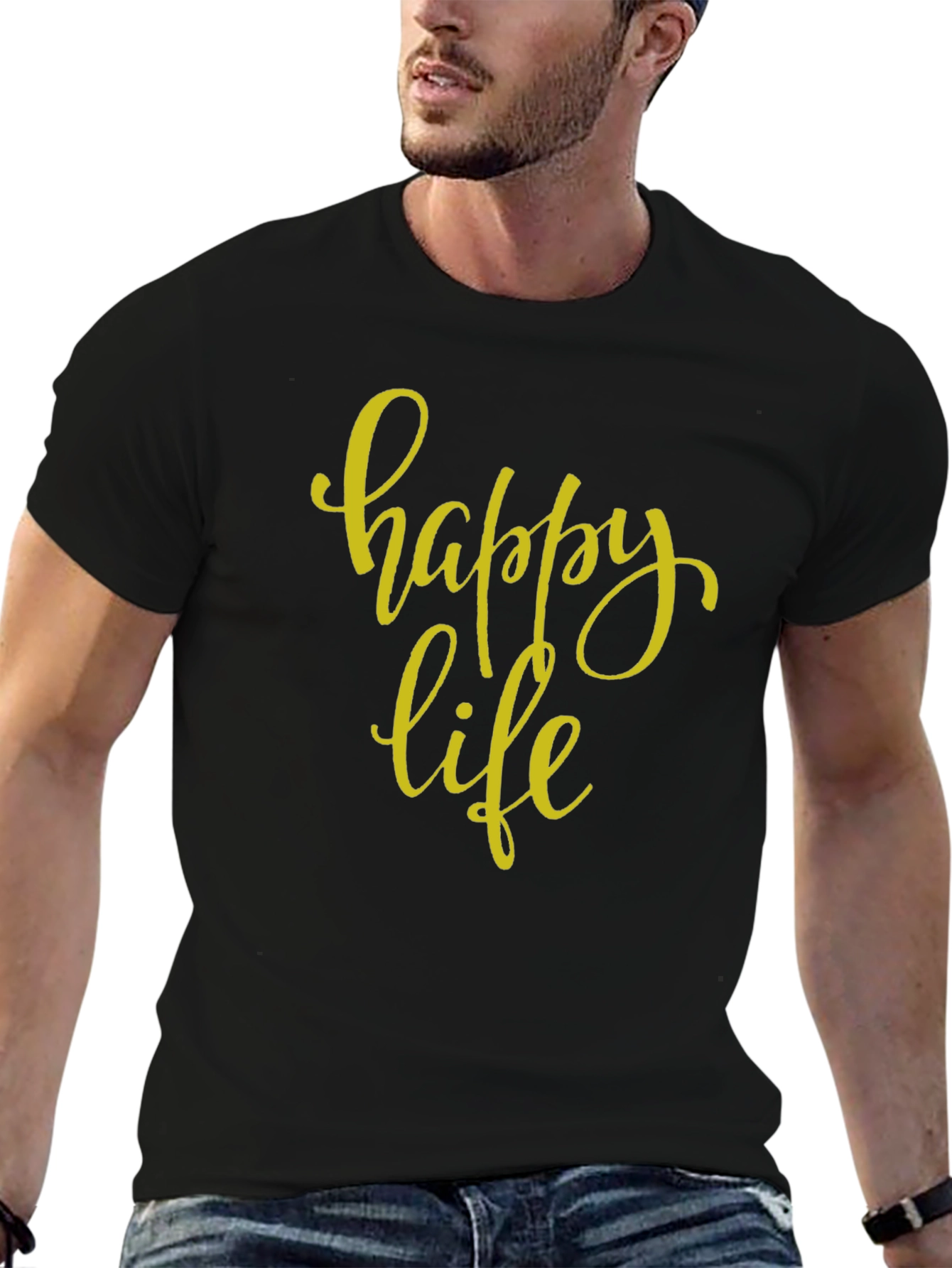 Happy Life Black Graphic T-Shirt