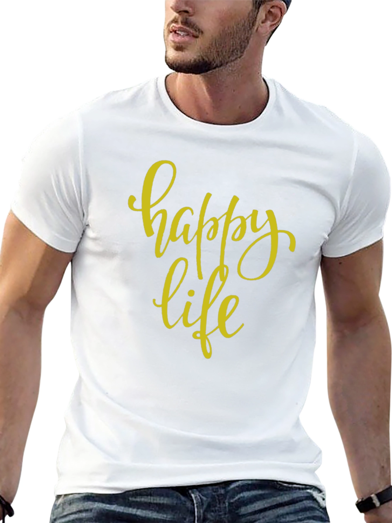 Happy Life Black Graphic T-Shirt