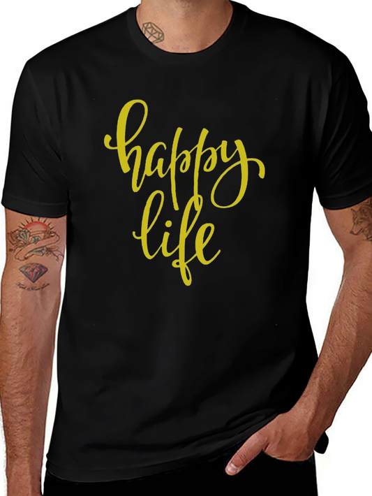Happy Life Black Graphic T-Shirt