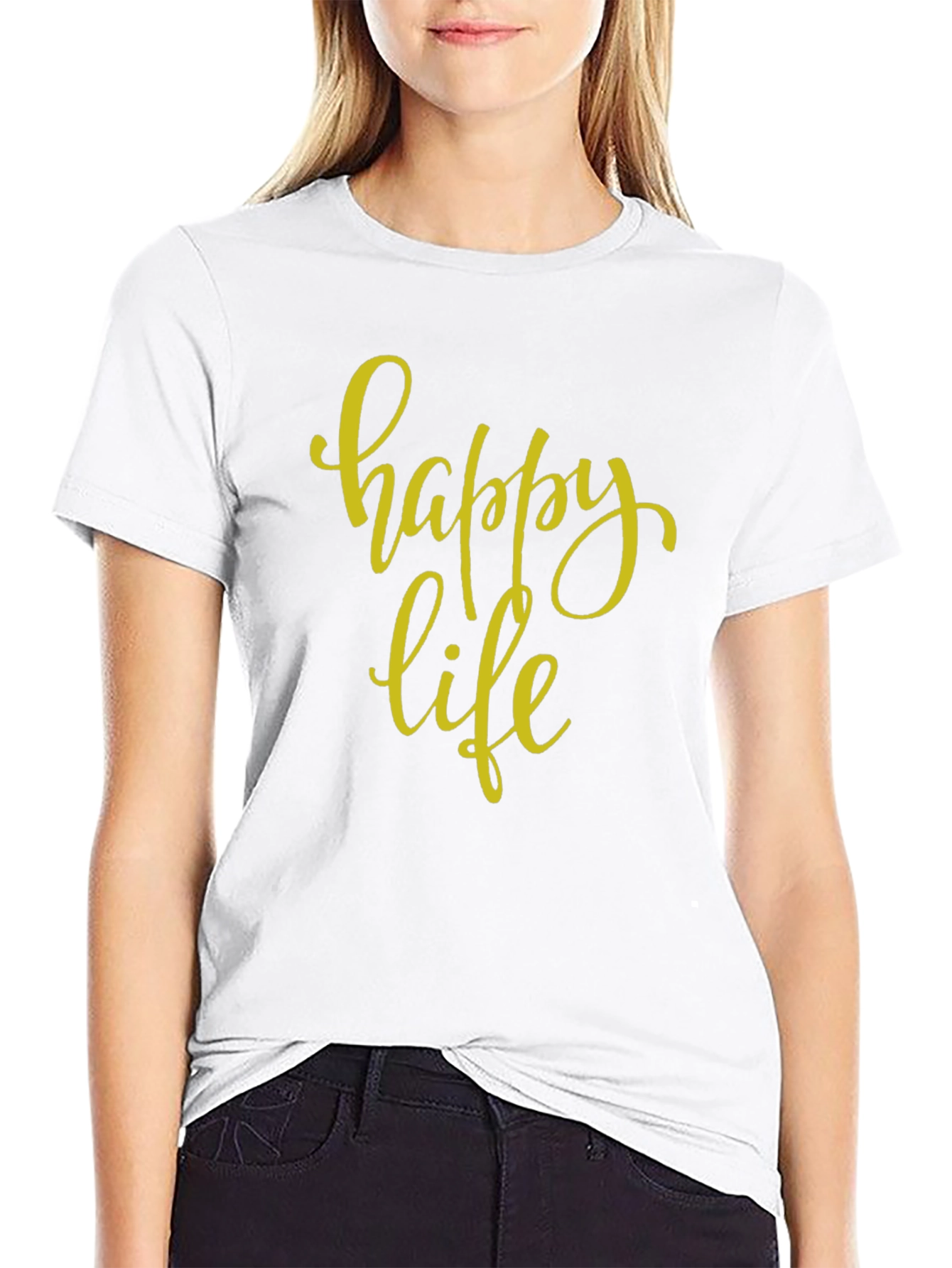 Happy Life Black Graphic T-Shirt