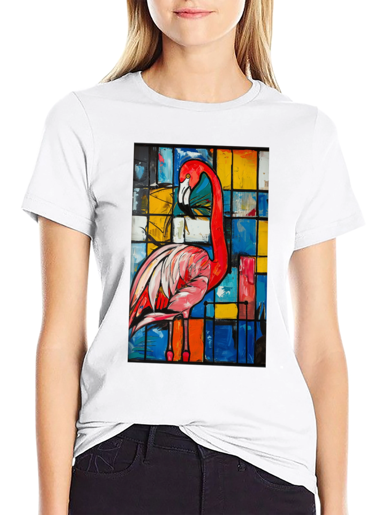 Abstract Flamingo Graphic Tee - Modern Art Shirt