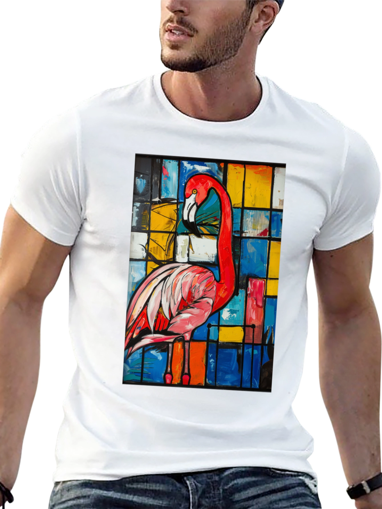 Abstract Flamingo Graphic Tee - Modern Art Shirt