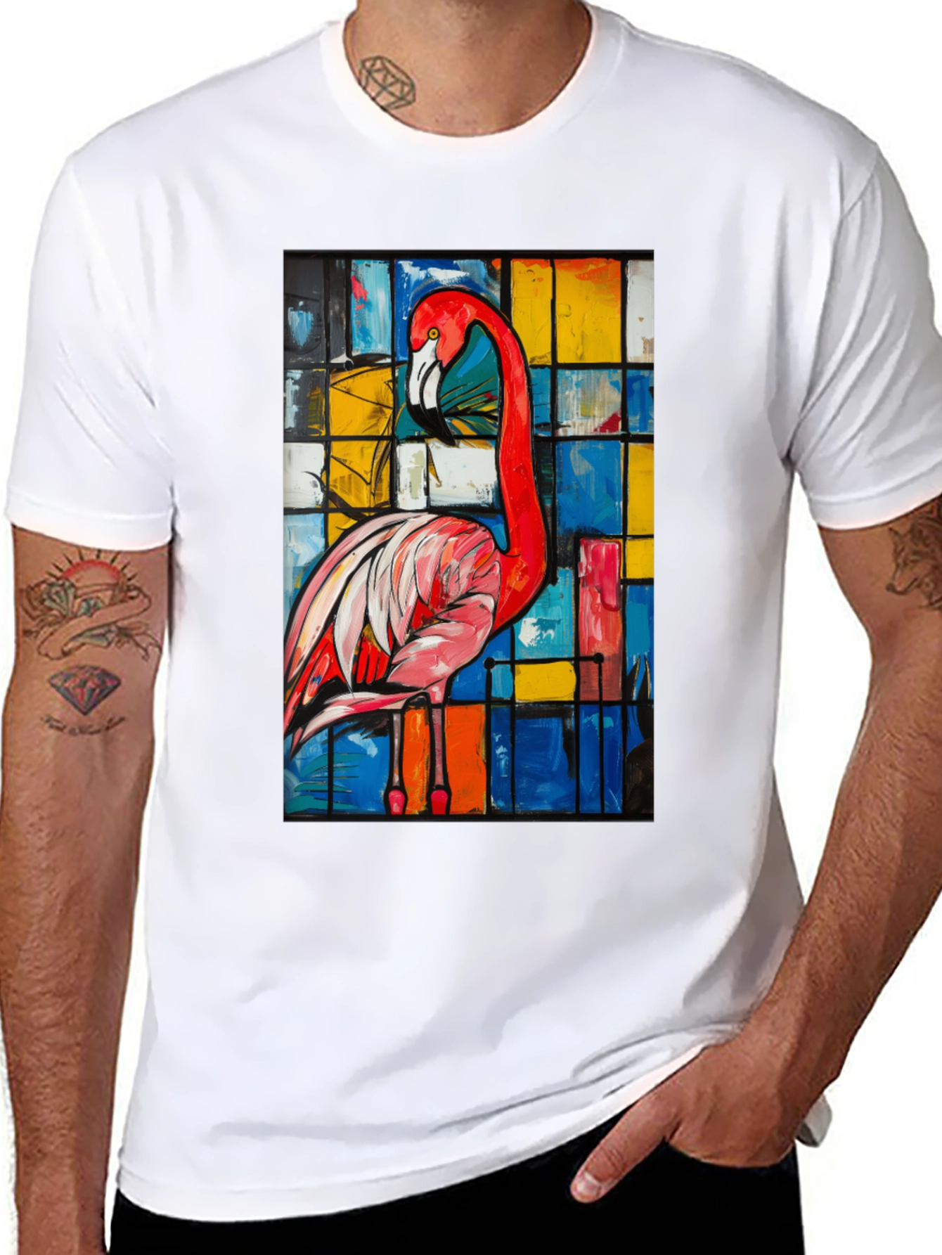 Abstract Flamingo Graphic Tee - Modern Art Shirt