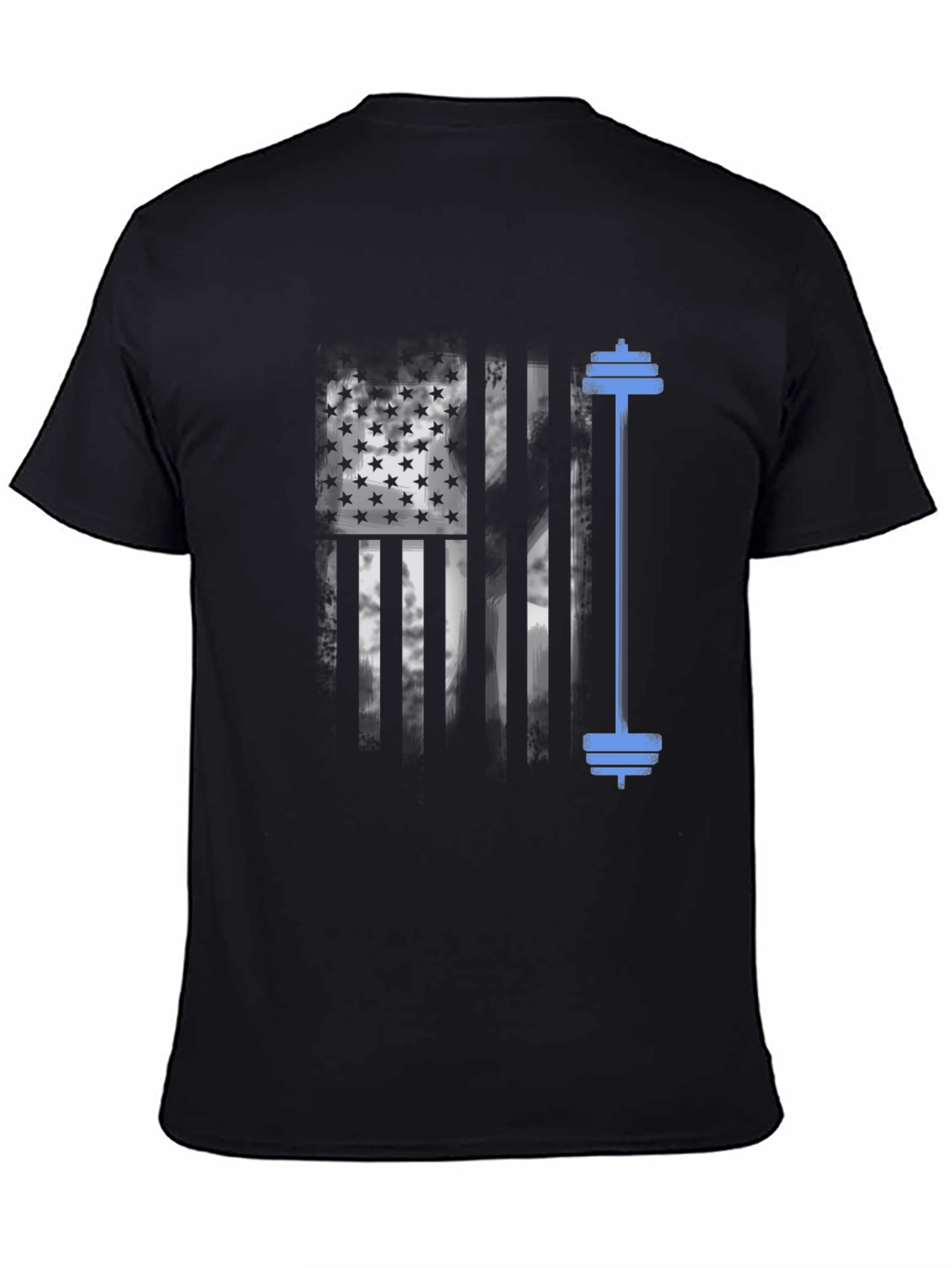 Patriotic Fitness T-Shirt - American Flag Barbell Design