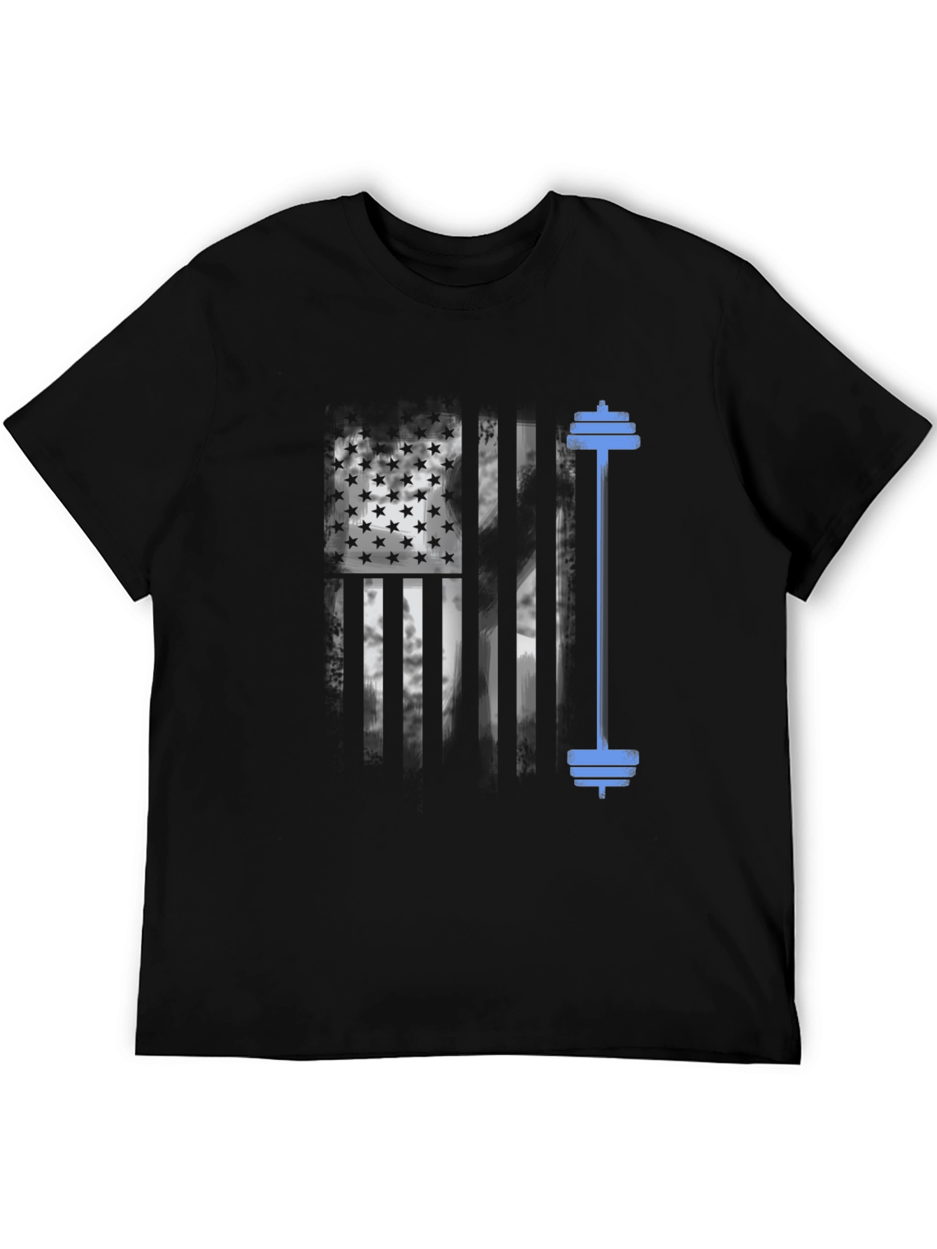 Patriotic Fitness T-Shirt - American Flag Barbell Design