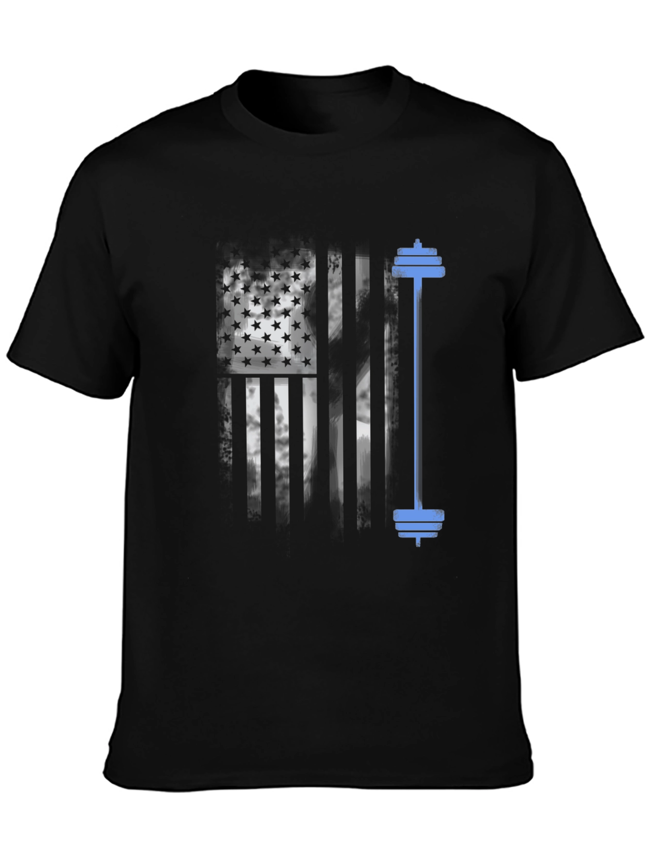 Patriotic Fitness T-Shirt - American Flag Barbell Design