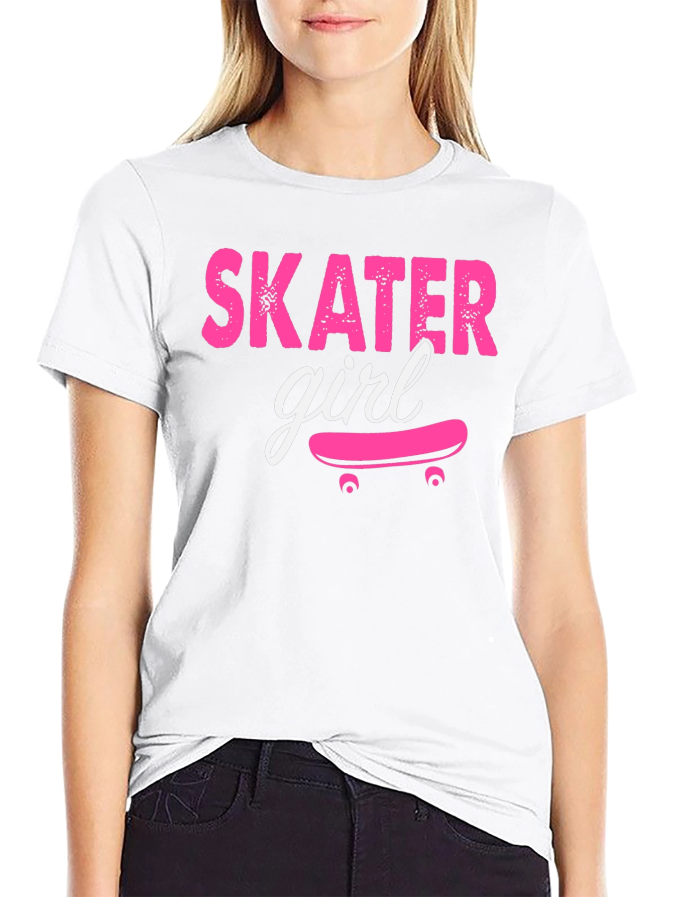 Skater Girl Graphic Tee - Black Cotton T-Shirt