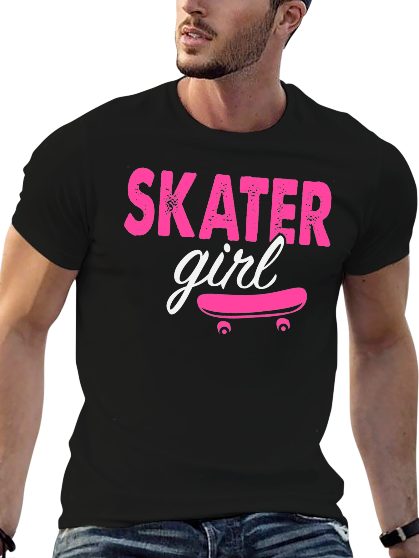 Skater Girl Graphic Tee - Black Cotton T-Shirt