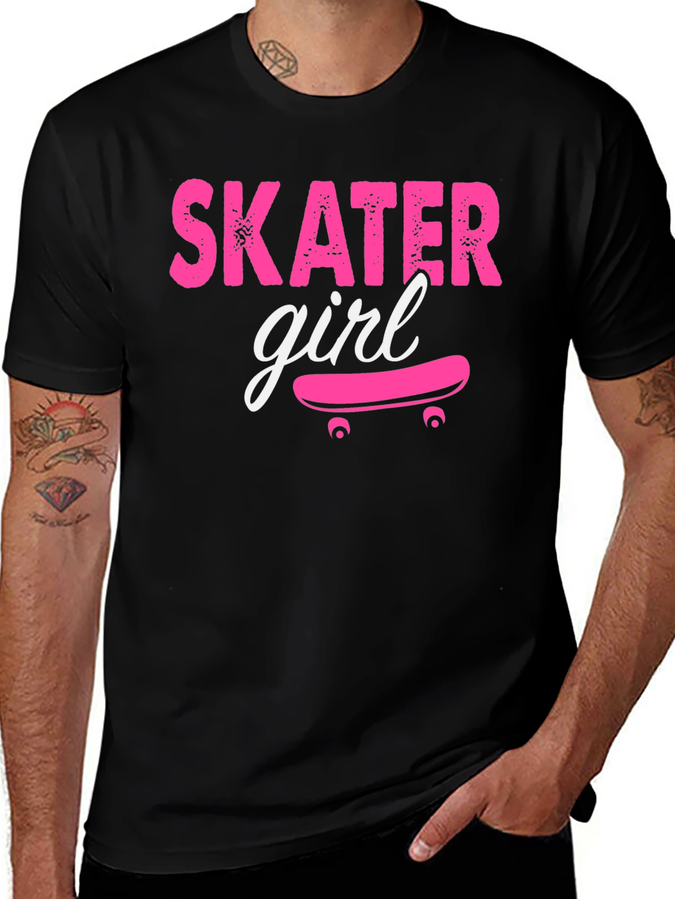 Skater Girl Graphic Tee - Black Cotton T-Shirt