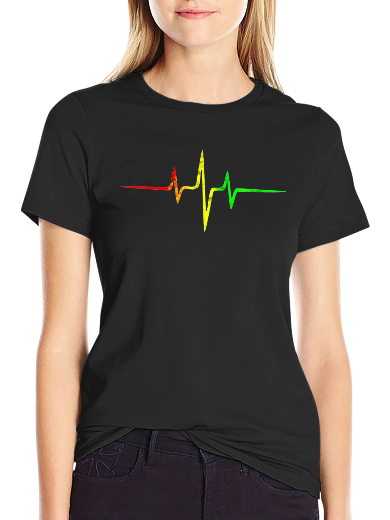 Rasta Heartbeat T-Shirt - Black Cotton Tee